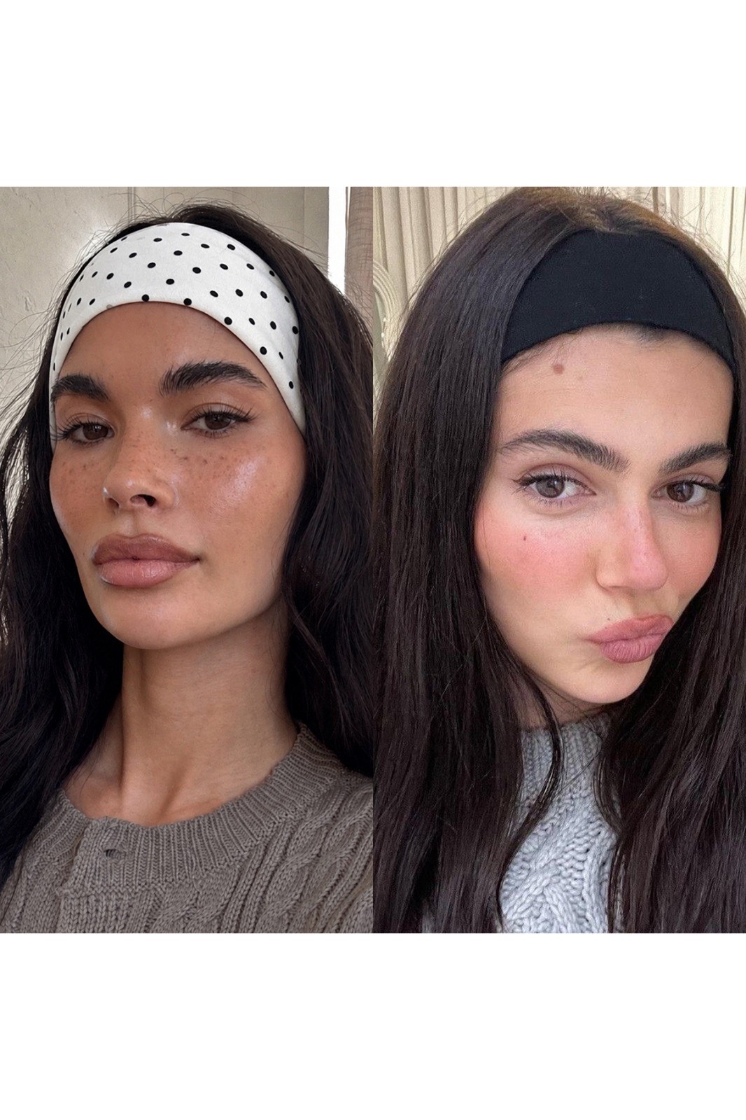 Kadın 2li Pamuklu Esnek Bandana Seti Puantiyeli Beyaz ve Siyah