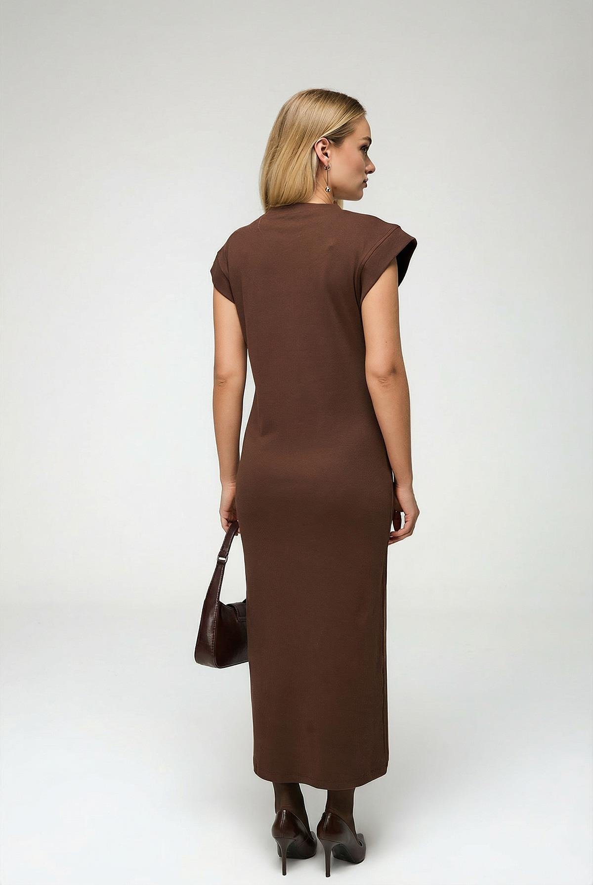 Kadın Yarasa Kol Uzun Elbise Kahve