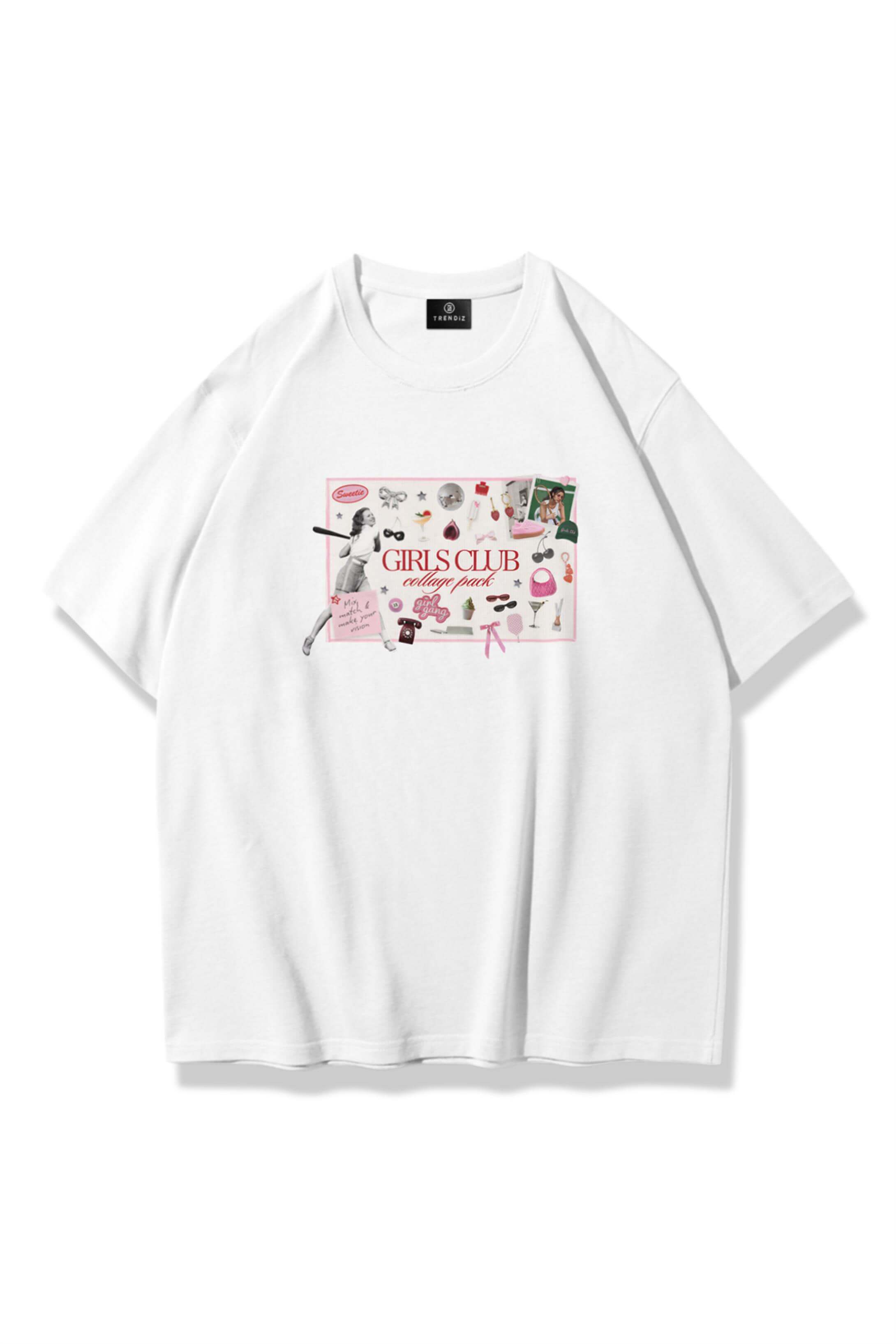 Kadın Girls Club Collage Tshirt Beyaz
