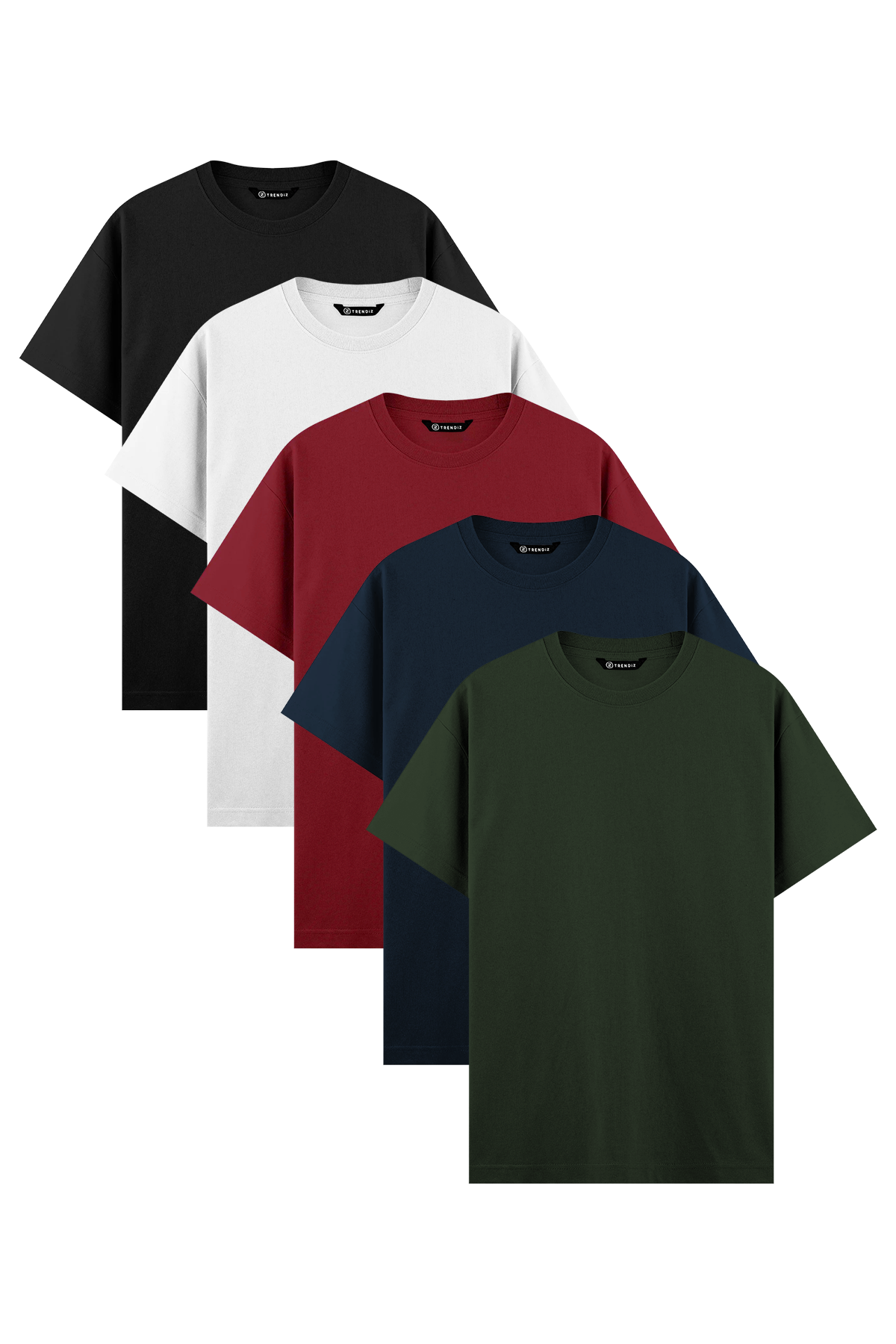 Erkek %100 Pamuk Basic Tshirt 5 li Paket Siyah Beyaz Bordo Nayv Haki 2091