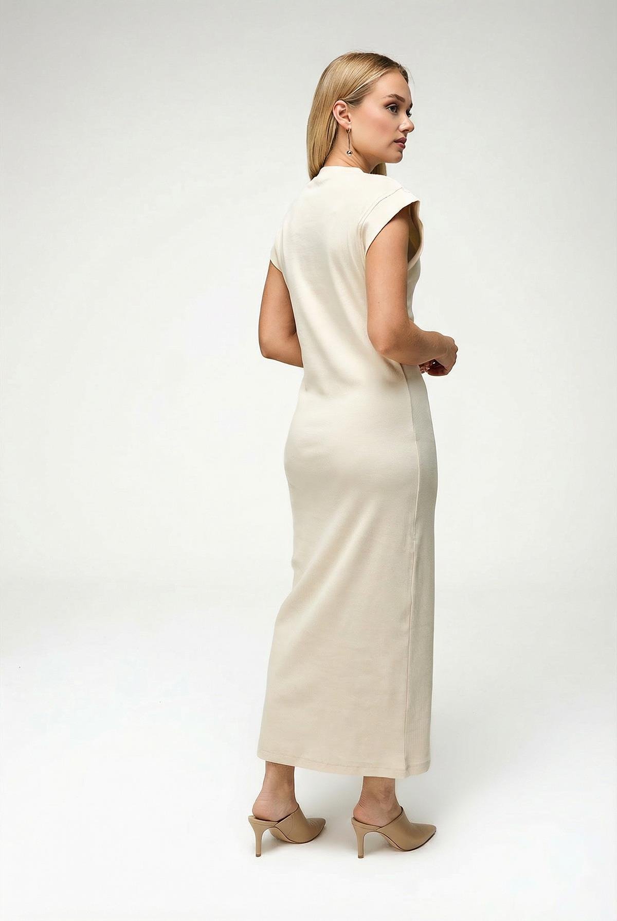 Kadın Yarasa Kol Uzun Elbise Ekru