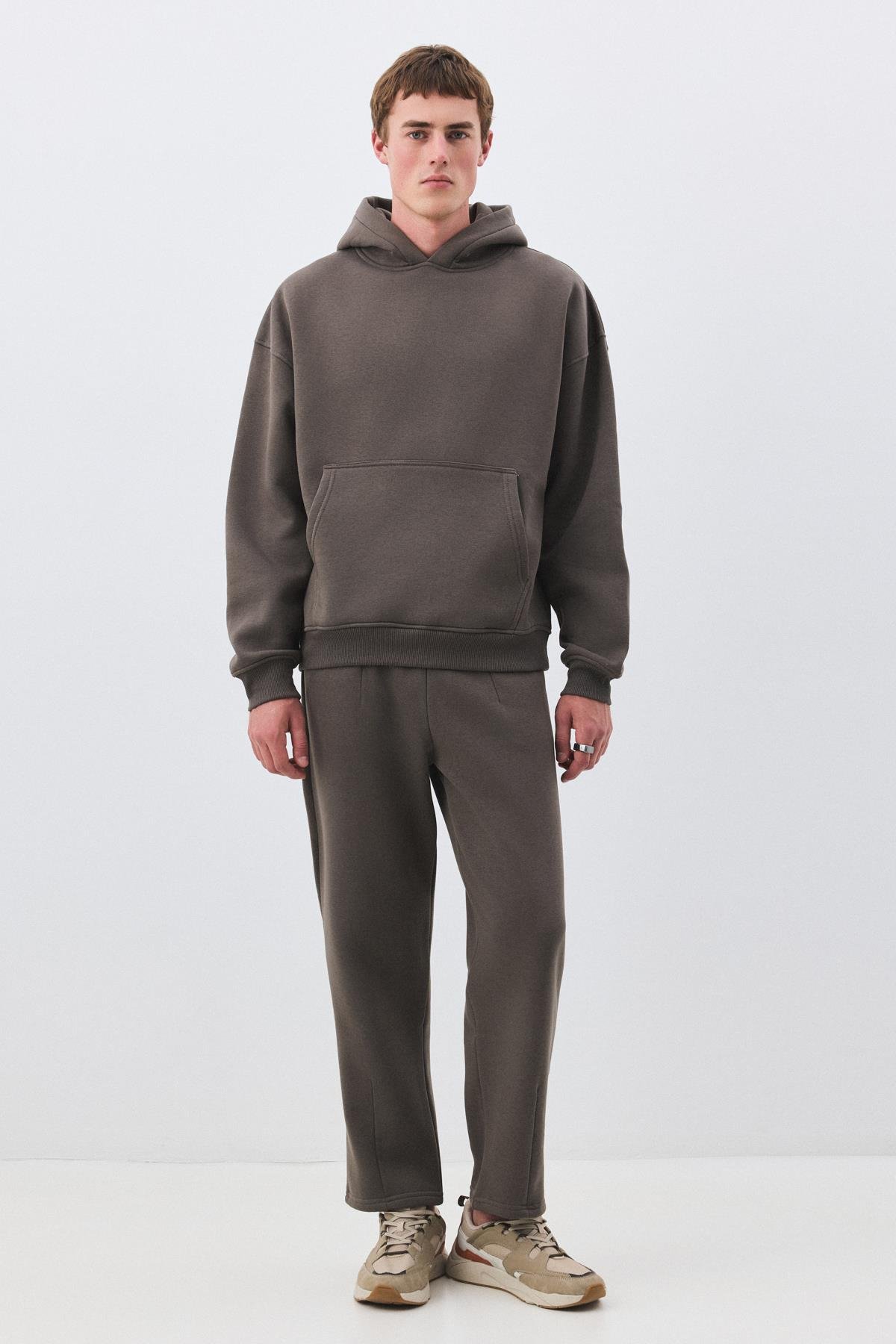 Erkek Premium Kapşonlu Cep Detaylı Eşofman Takımı Antrasit 2033