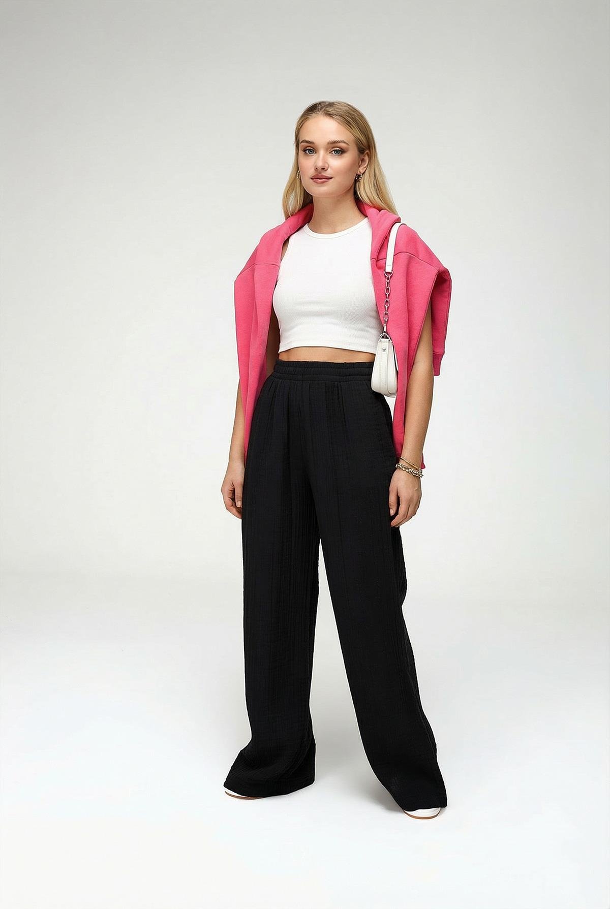 Kadın Bol Paça Müslim Pantolon Siyah