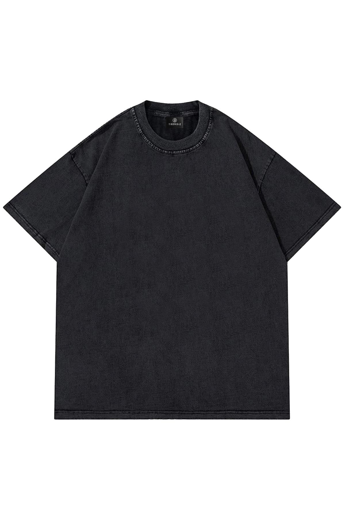 Unisex Fiyonk Kurdele Yıkamalı Tshirt Antrasit