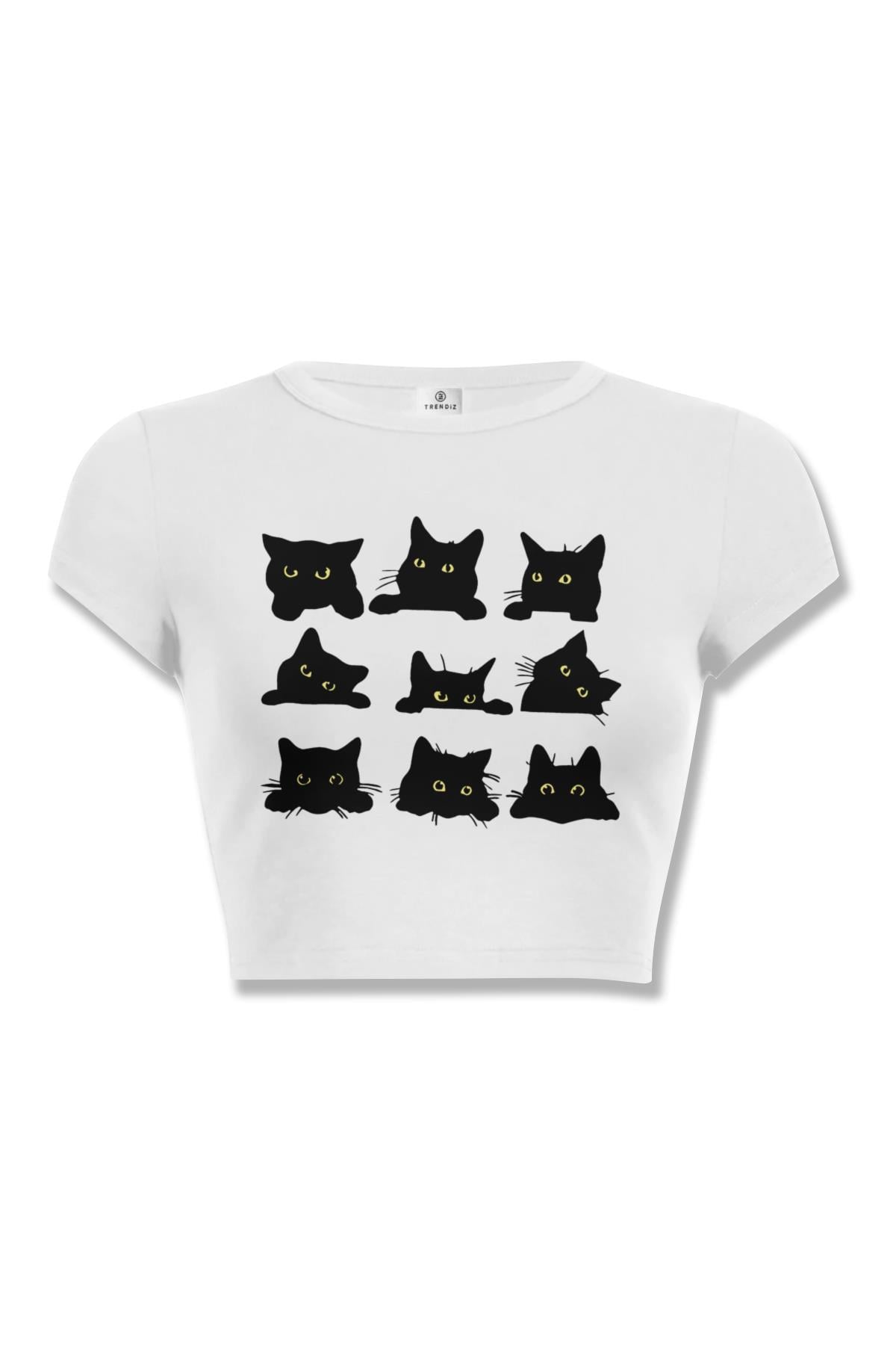 Kadın Black Cats Crop Beyaz