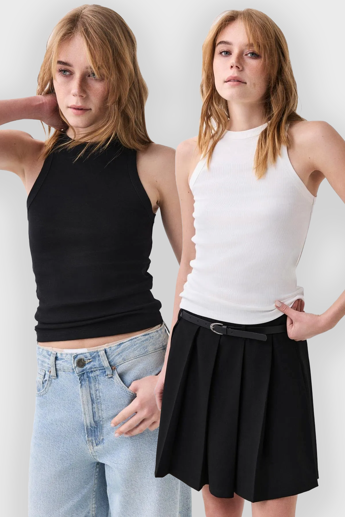 Kadın Pamuklu Askılı Halter Yaka Basic Atlet 2 li Paket Siyah Beyaz 9011