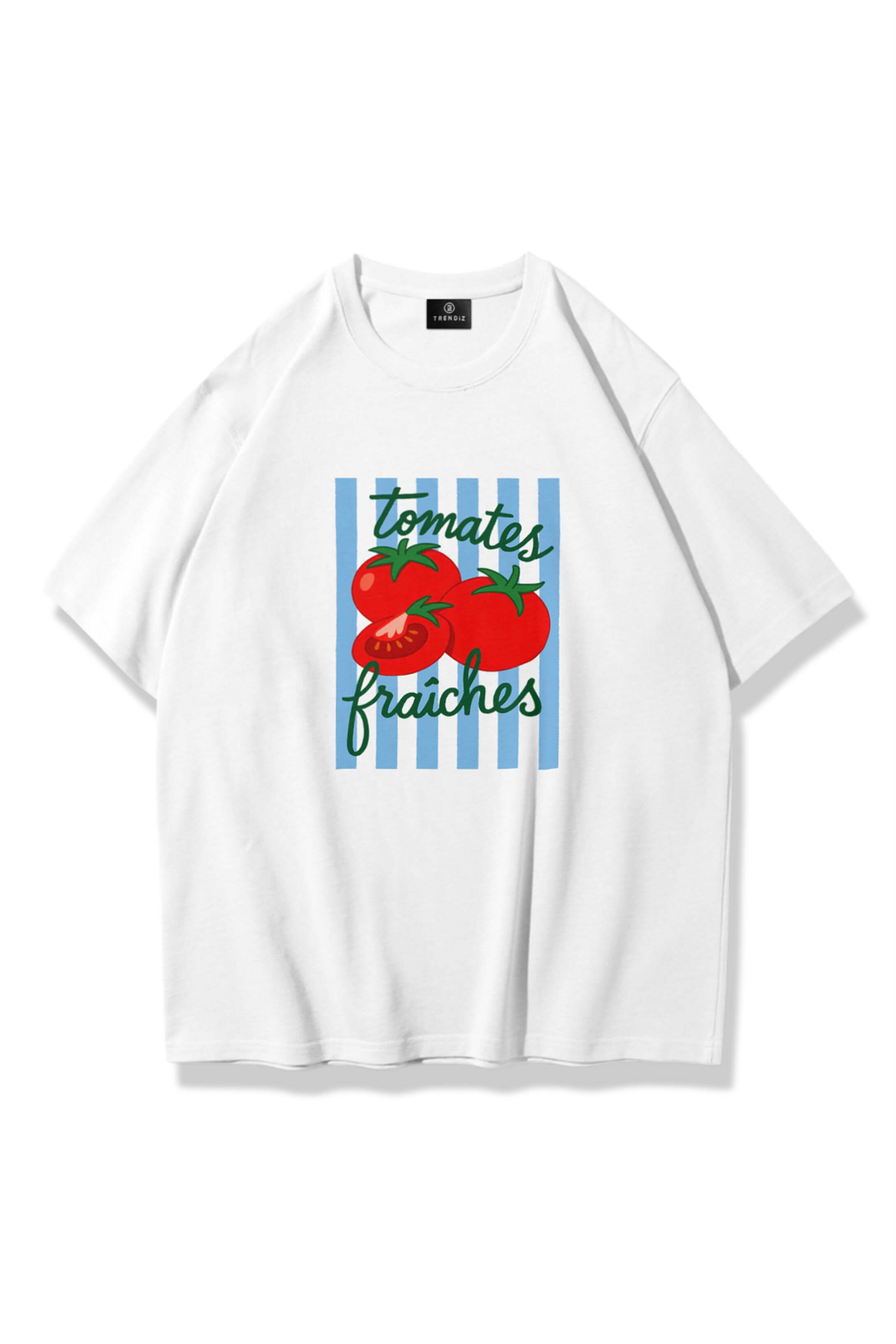 Unisex Tomates Fraiches Tshirt Beyaz
