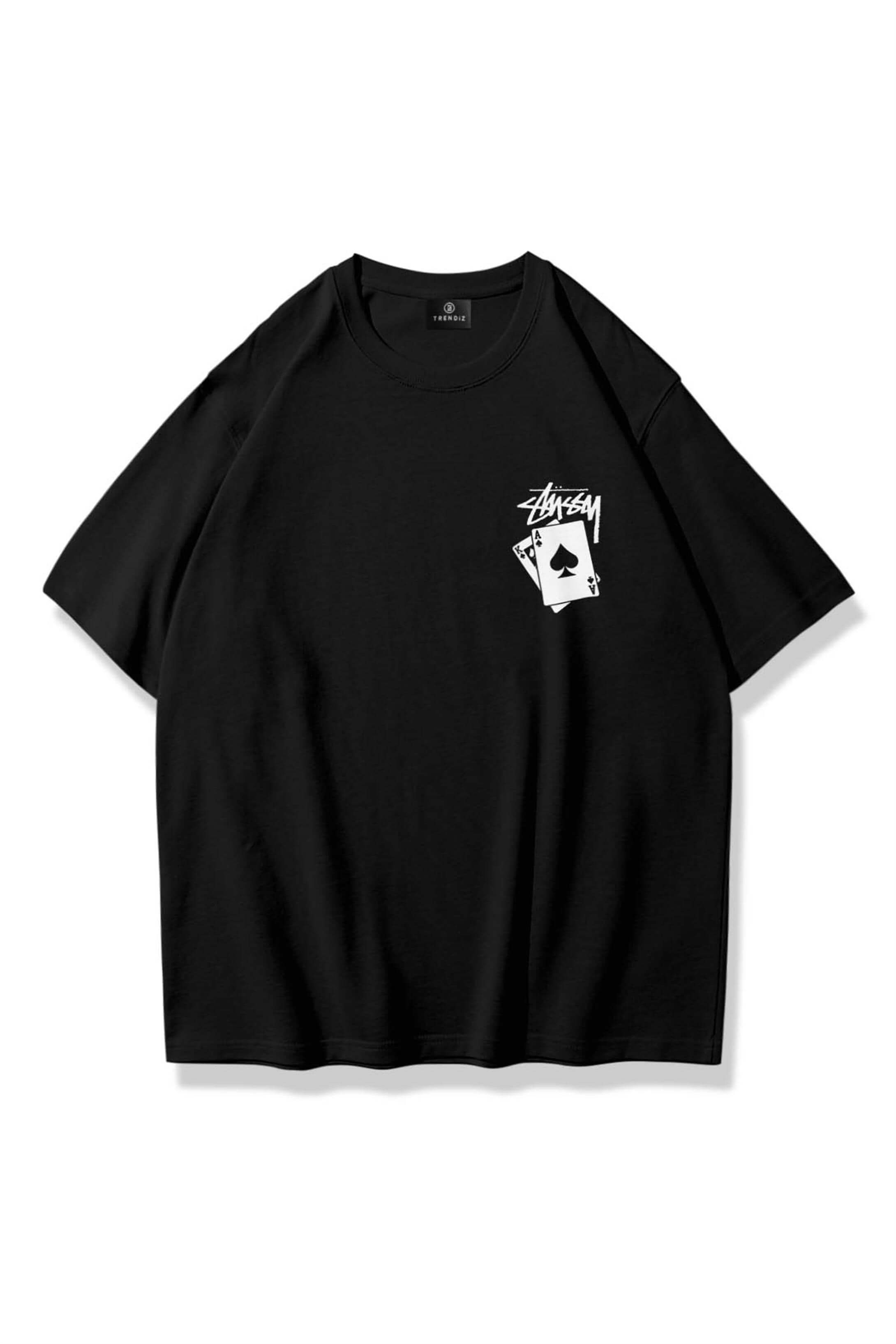 Unisex Stüssy Poker Tshirt Siyah