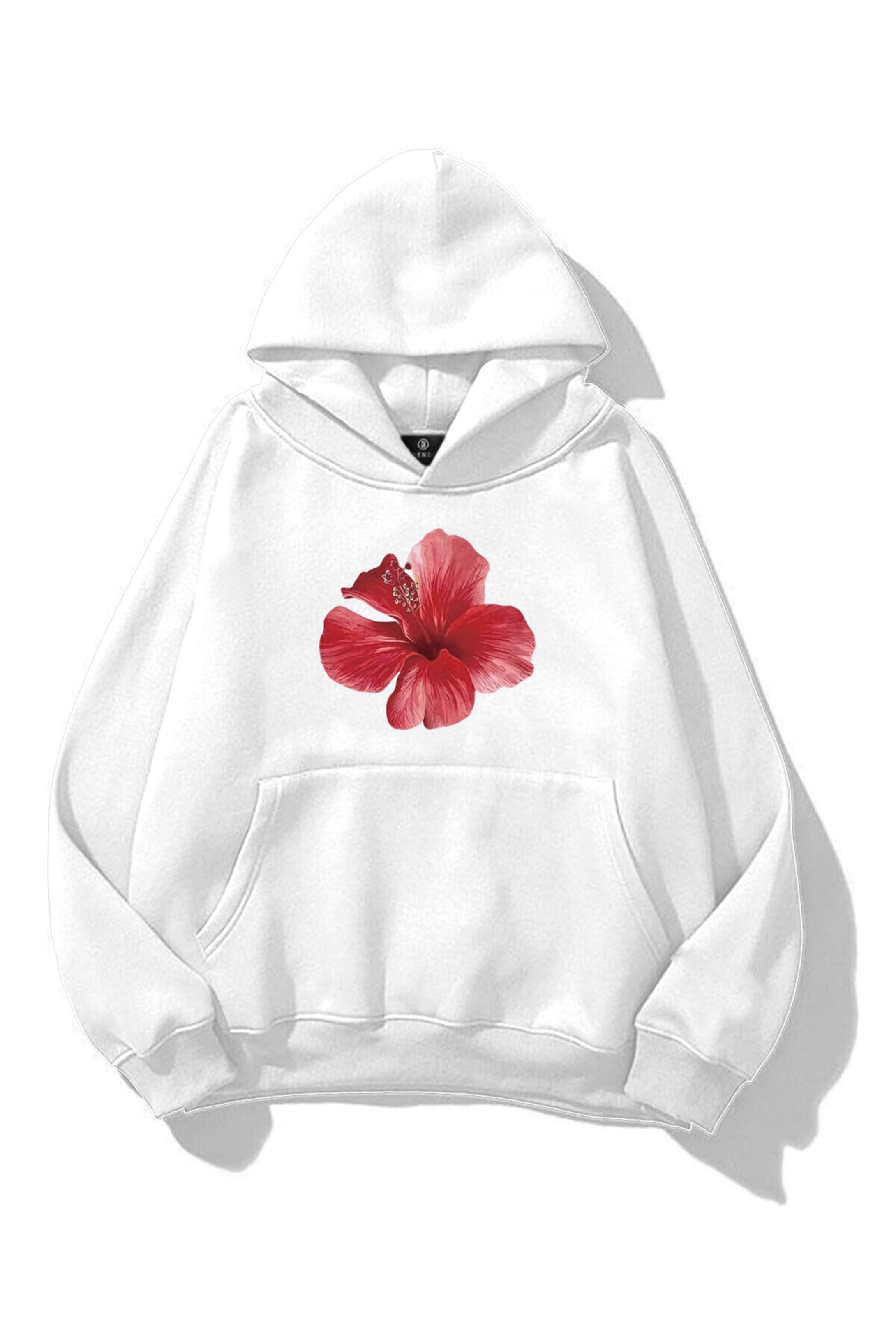 Kadın Red Hibiscus Sweatshirt Beyaz