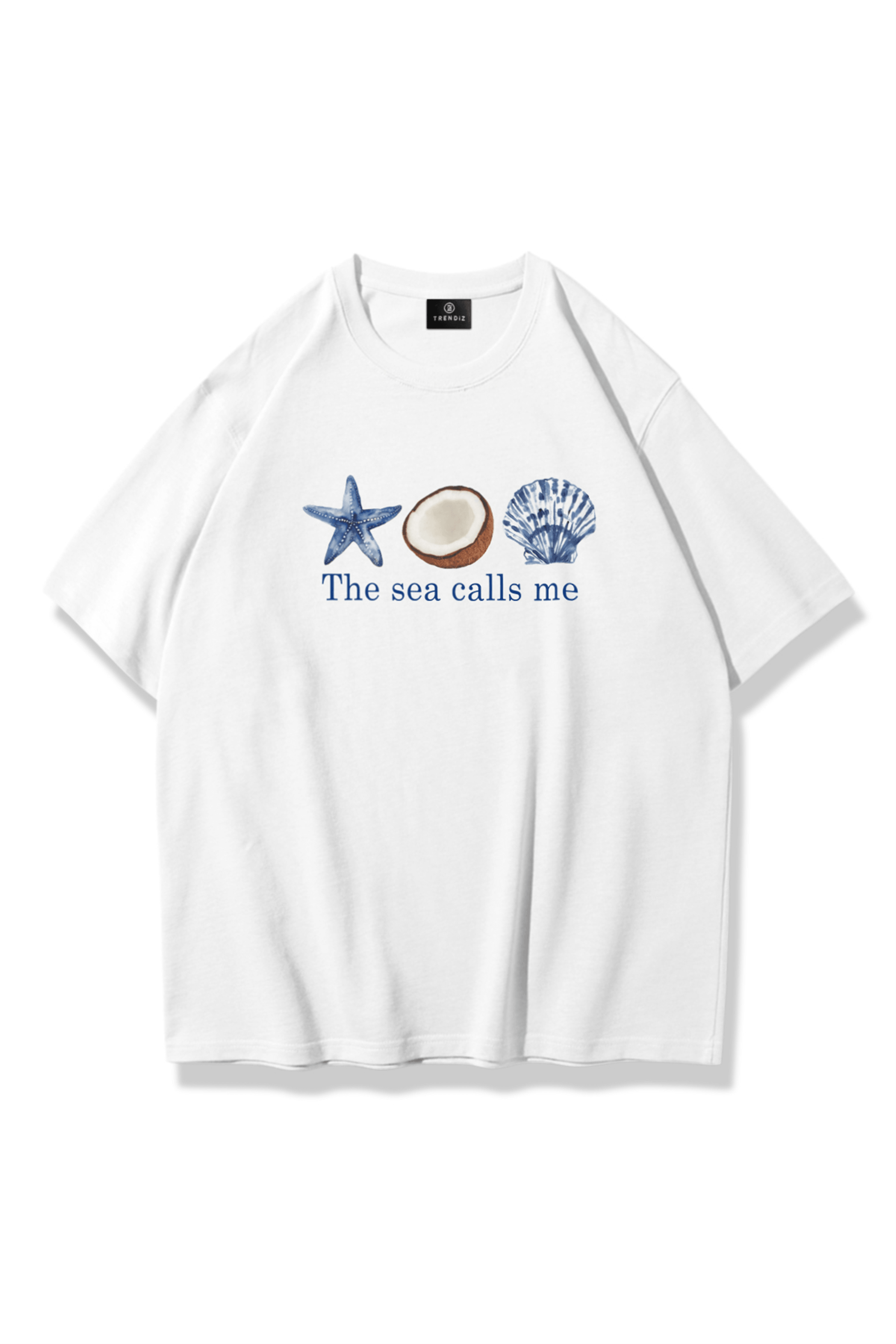 Unisex The Sea Calls Me Tshirt Beyaz