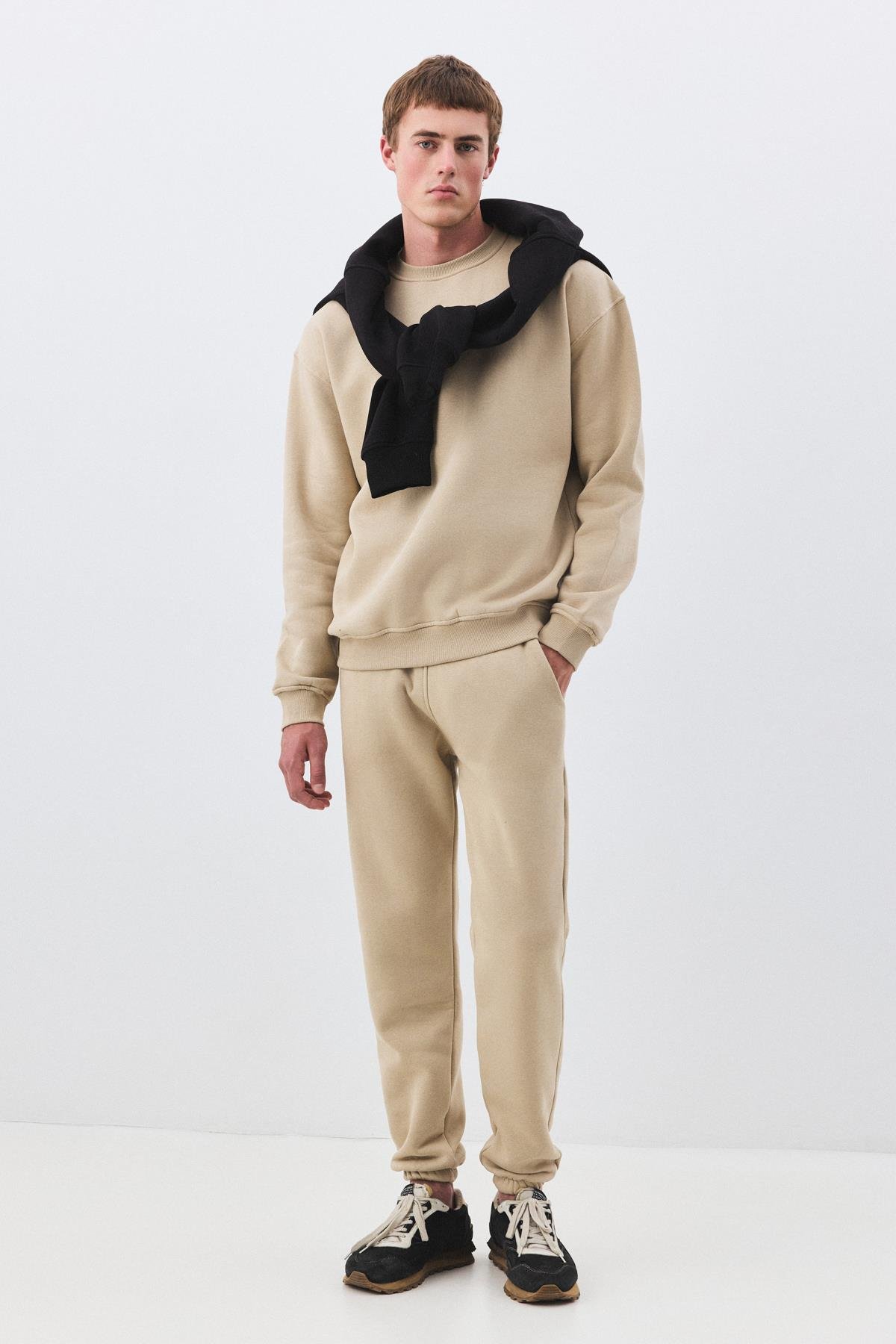 Erkek Premium Bisiklet Yaka Sweatshirt Taş 2031