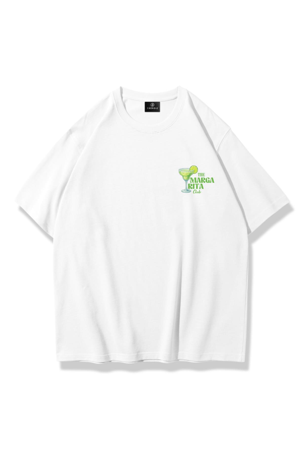 Unisex 101 The Margarita Club Göğüs Tshirt Beyaz