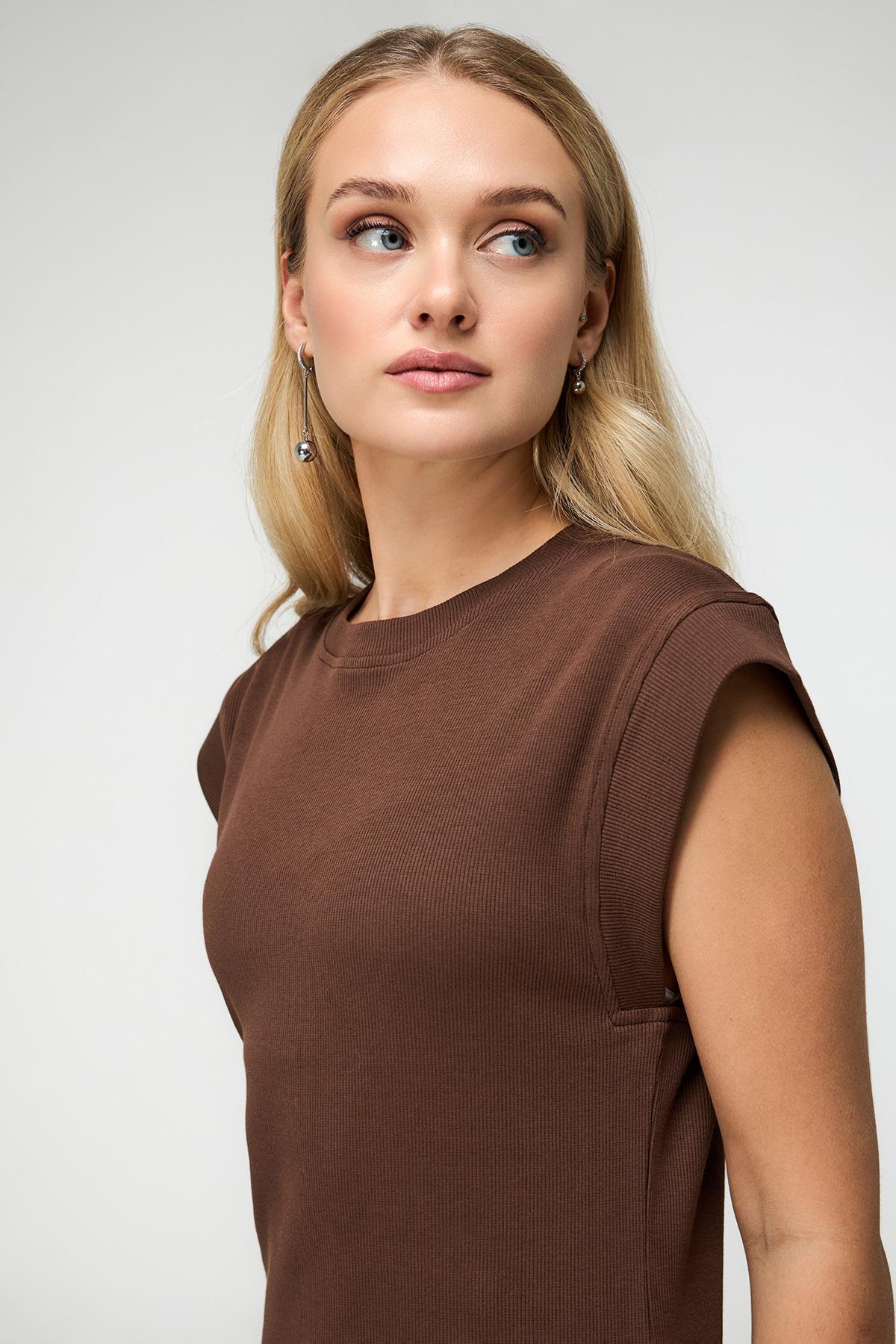 Kadın Yarasa Kol Uzun Elbise Kahve