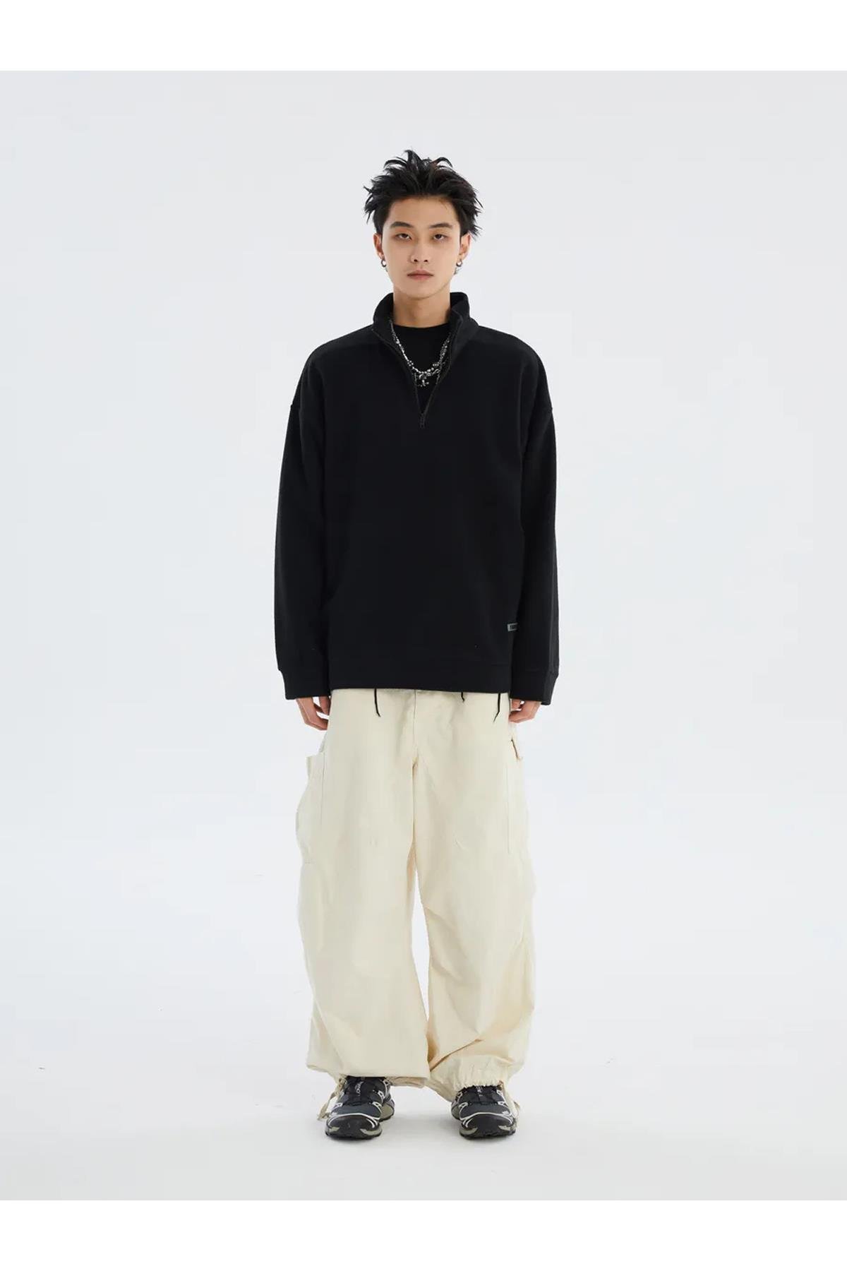 Unisex Polar Dik Yaka Sweatshirt Siyah 2051