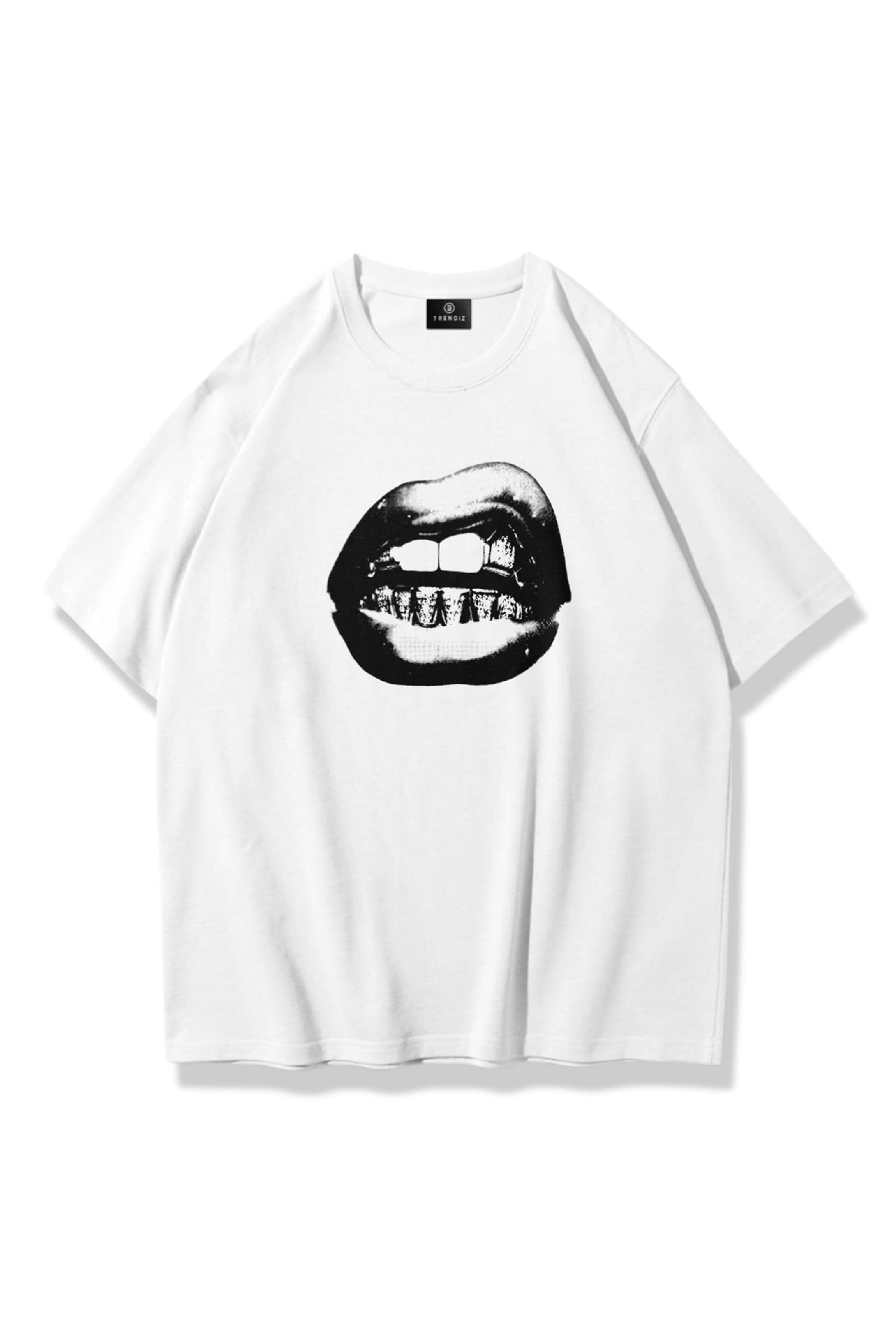 Kadın Lips Grunge Tshirt Beyaz