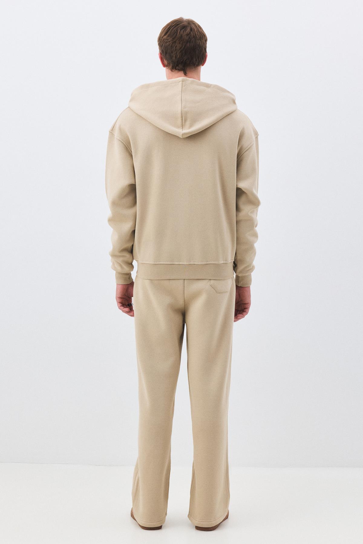 Erkek Premium Fermuarlı Kapşonlu Sweatshirt Taş 2032