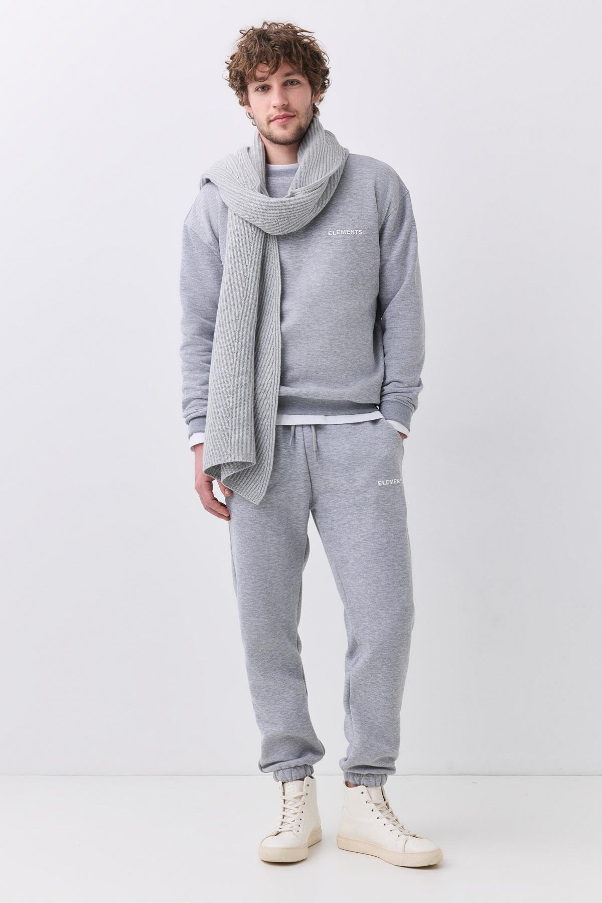 Erkek Elements Pamuklu Içi Polarlı  Relaxed Eşofman Takımı Grimelanj 2031
