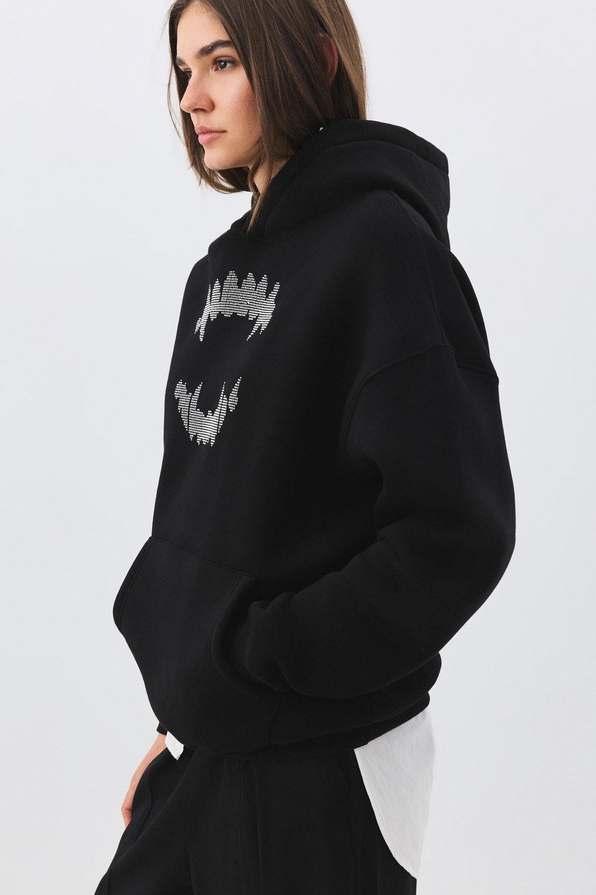 Unisex Teeth Taş Baskılı Sweatshirt Siyah