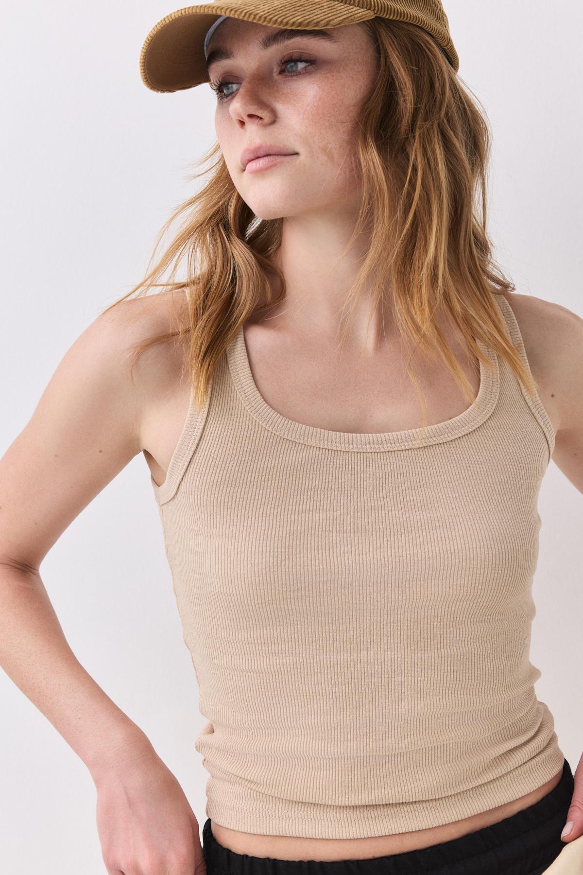 Kadın Fitilli Görünümlü Kalın Askılı Atlet Bej 9012