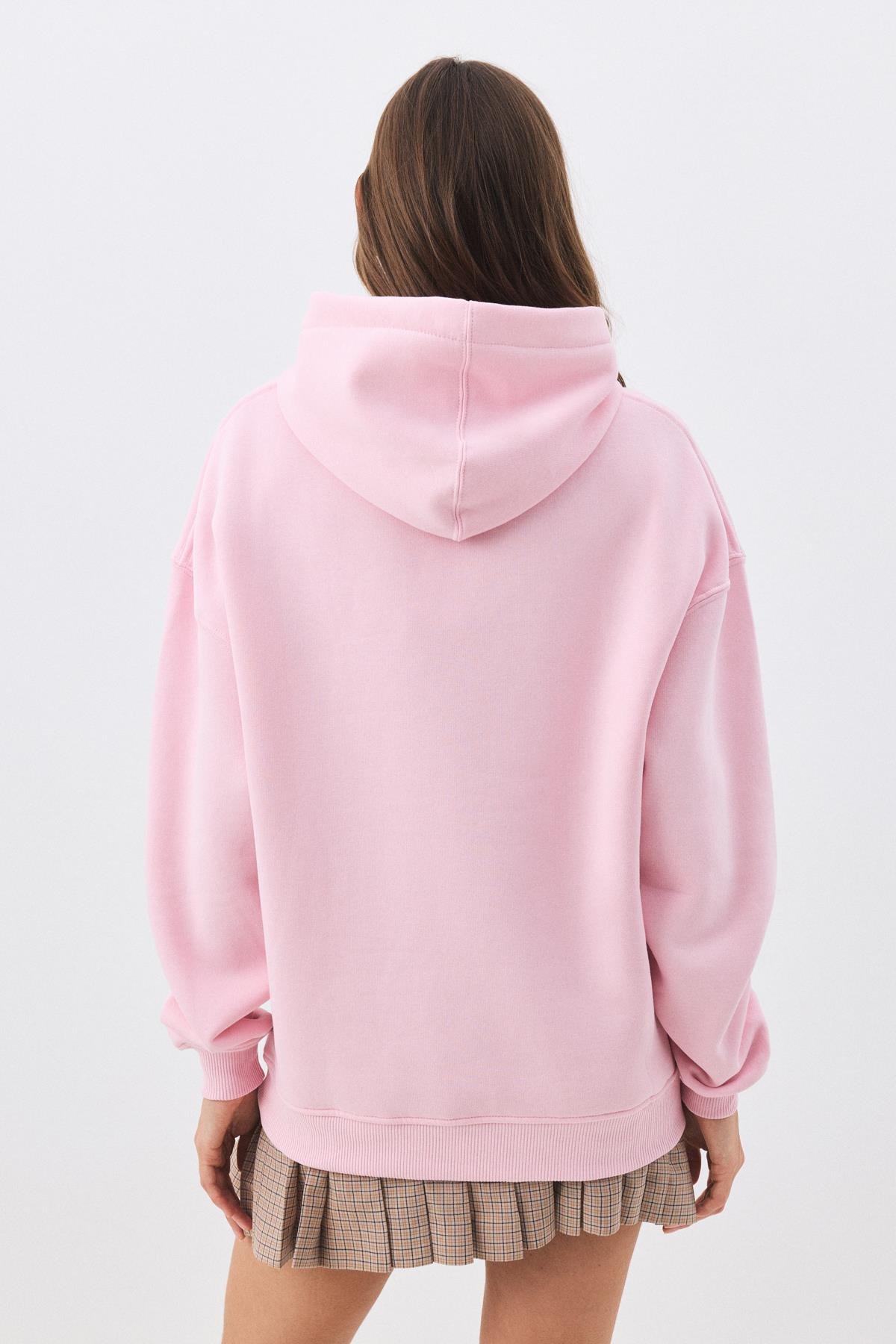 Unisex Reverse Taş Baskılı Sweatshirt Pembe