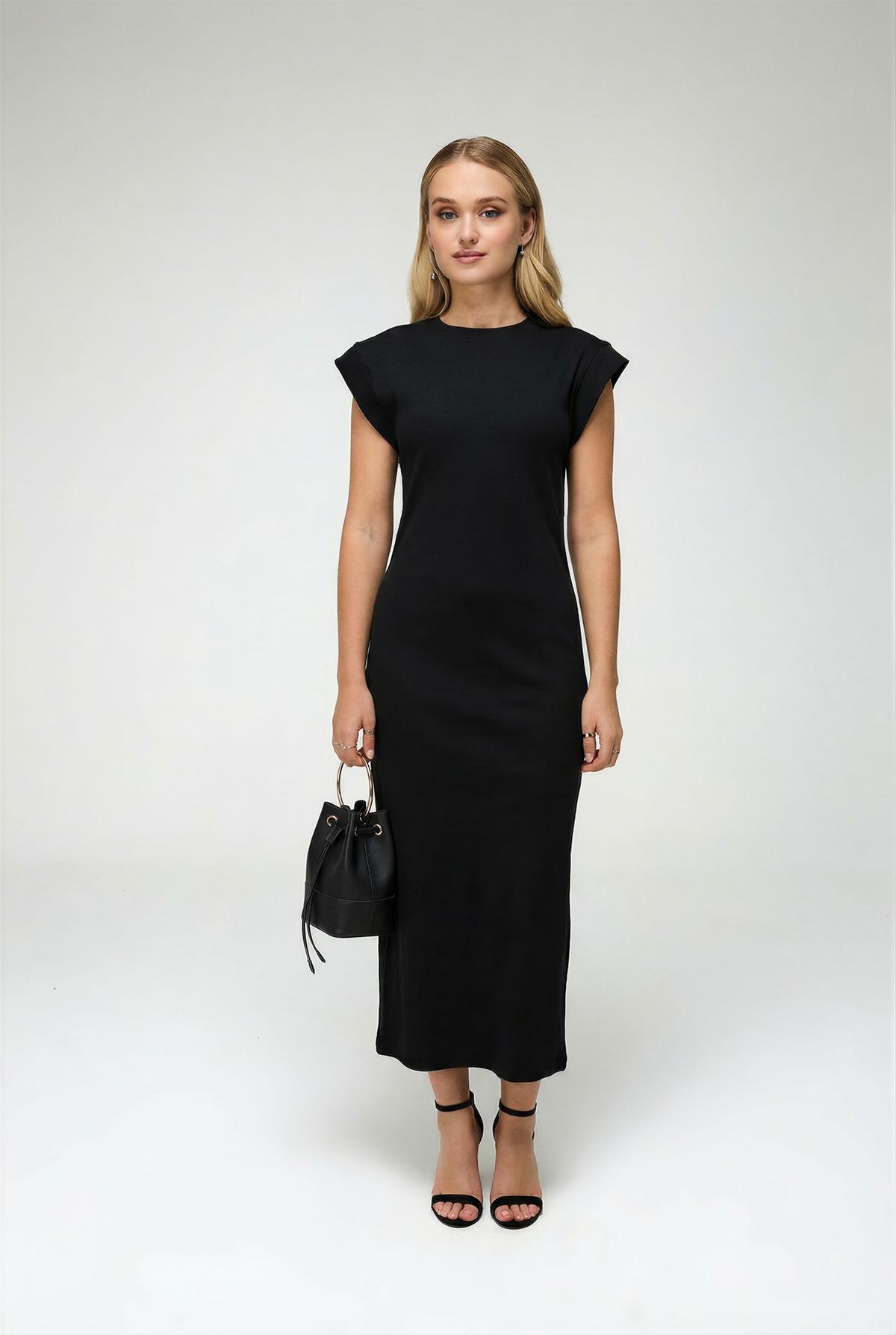 Kadın Yarasa Kol Uzun Elbise Siyah