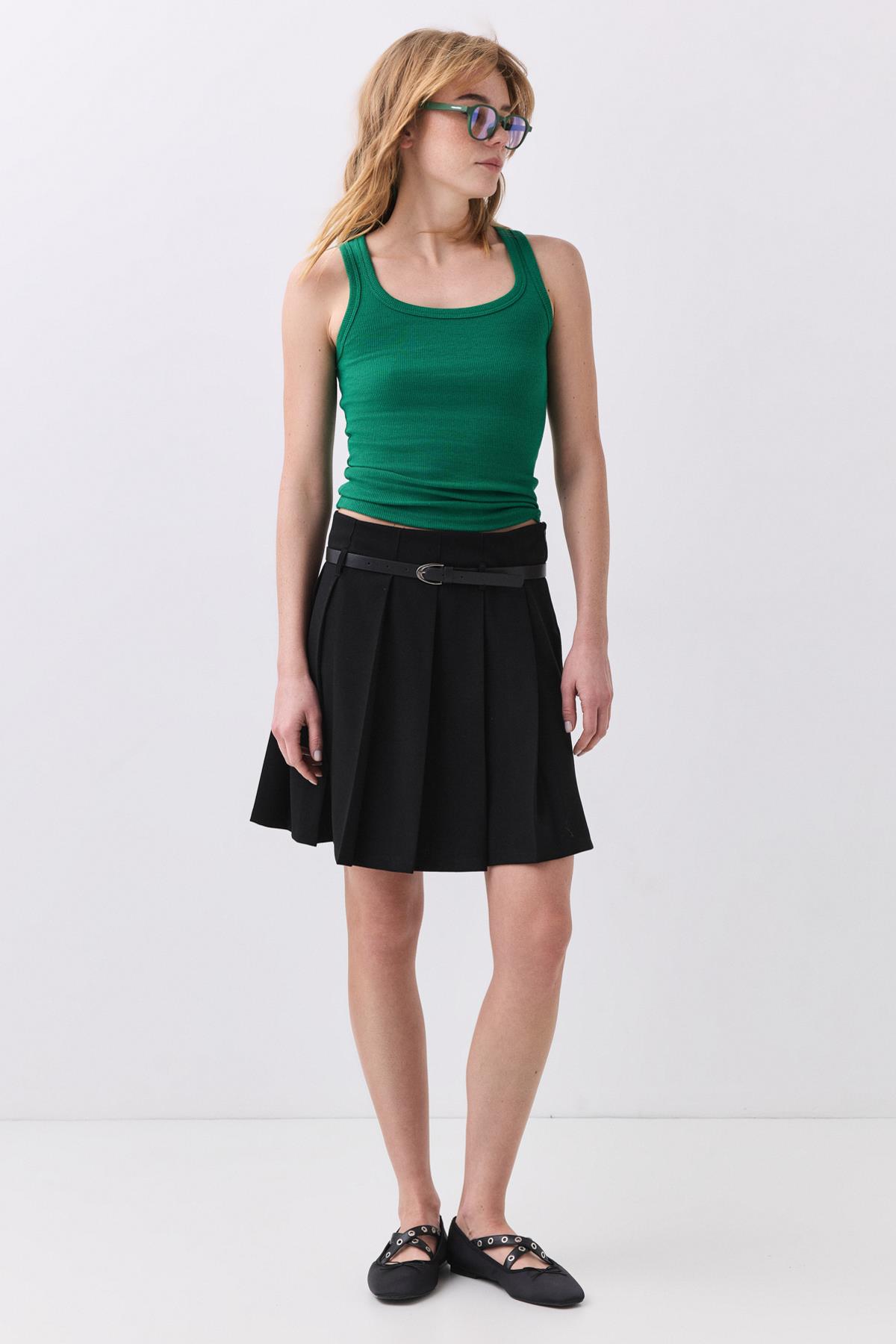 Kadın Fitilli Görünümlü Kalın Askılı Atlet Yeşil 9012