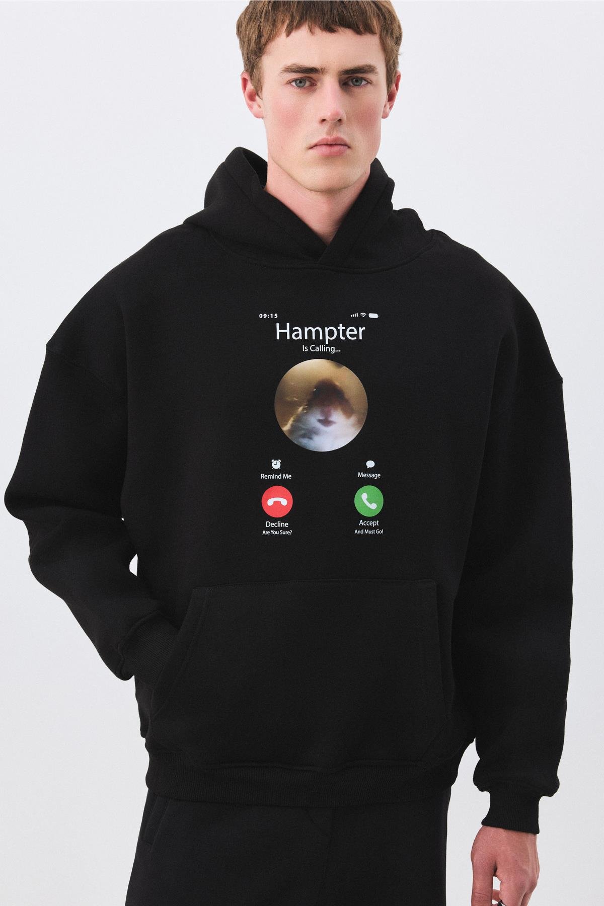 Unisex Hampter is Calling Sweatshirt Siyah