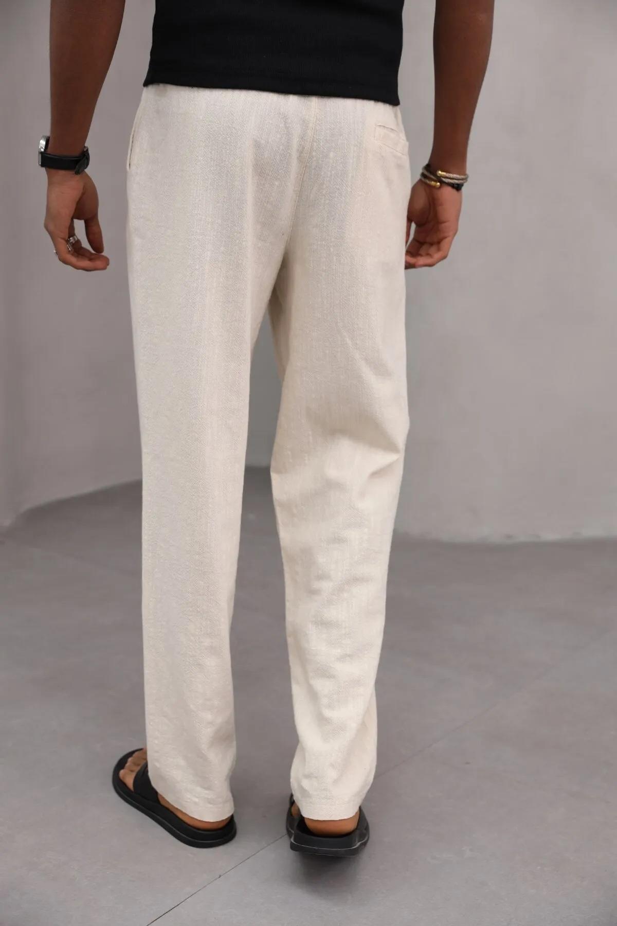 Erkek Premium Rahat Kesim %100 Cotton Bağcıklı Erkek Pantolon Bej