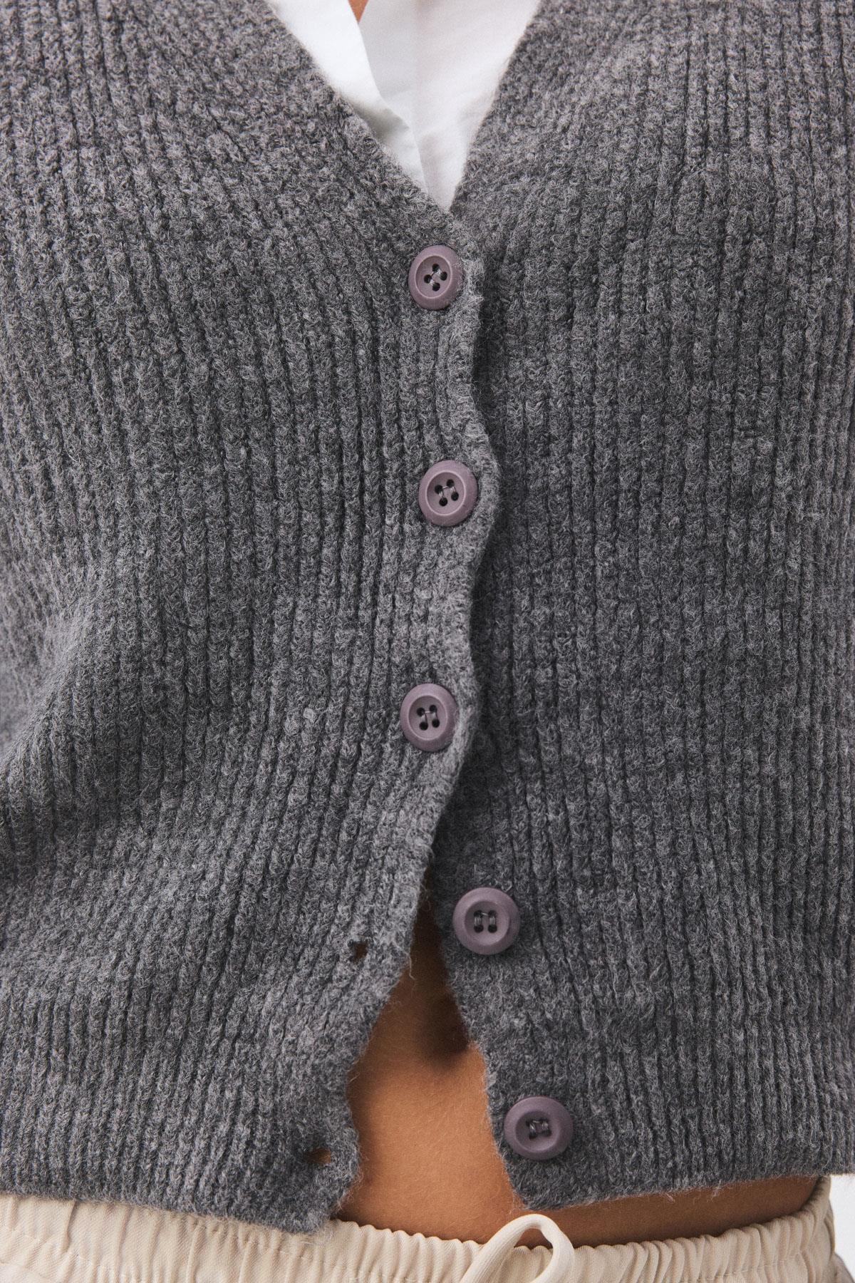 Kadın V Yaka Selanik Hırka Antrasit 6943