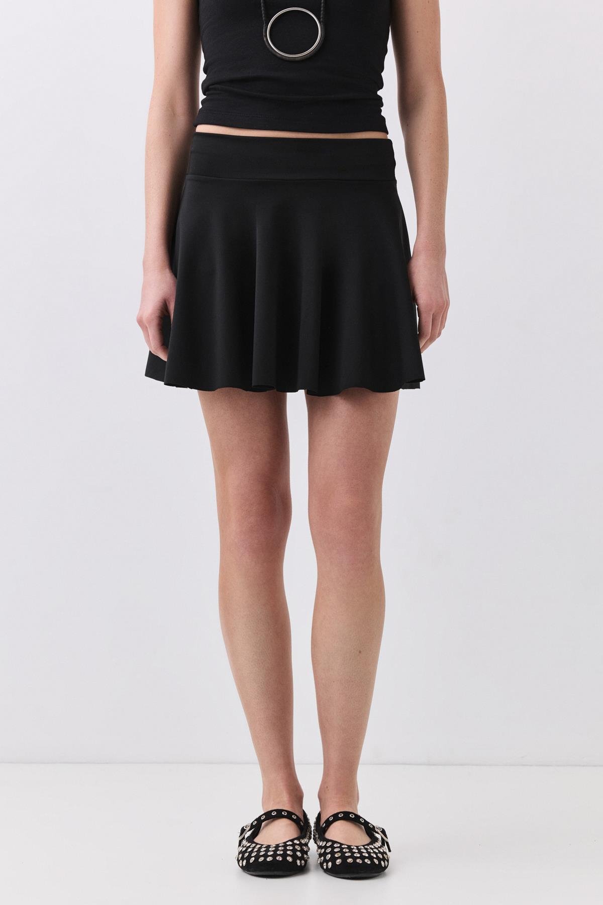 Kadın Mini Kloş Etek Siyah 3012