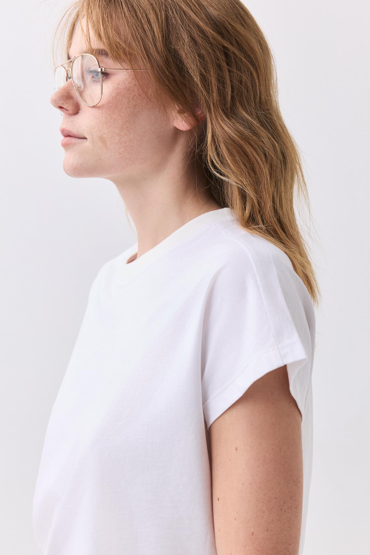 Kadın Karpuz Kol Basic Tshirt Beyaz 5011