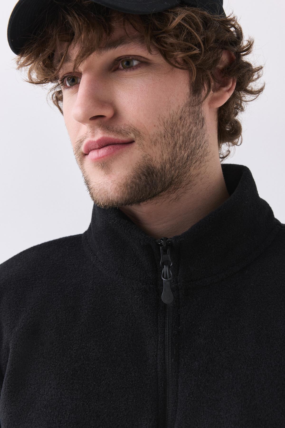 Erkek Polar Dik Yaka Sweatshirt Siyah 2051