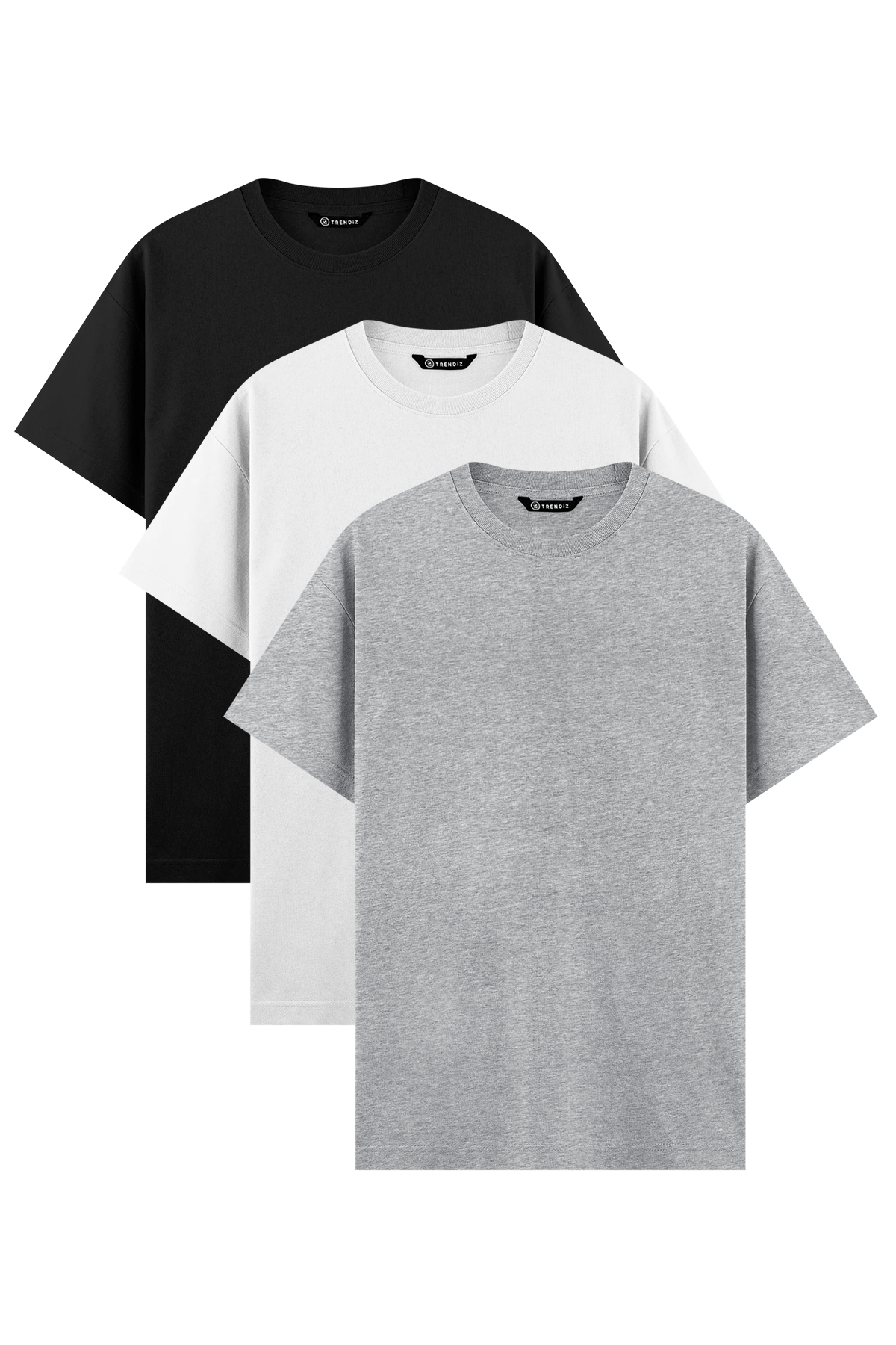 Erkek %100 Pamuk Basic Tshirt 3 lü Paket  Siyah Grimelanj Beyaz  2091