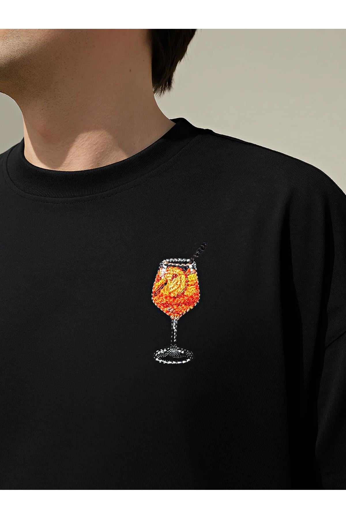 Unisex Premium Aperol Spiritz Nakışlı Tshirt Siyah