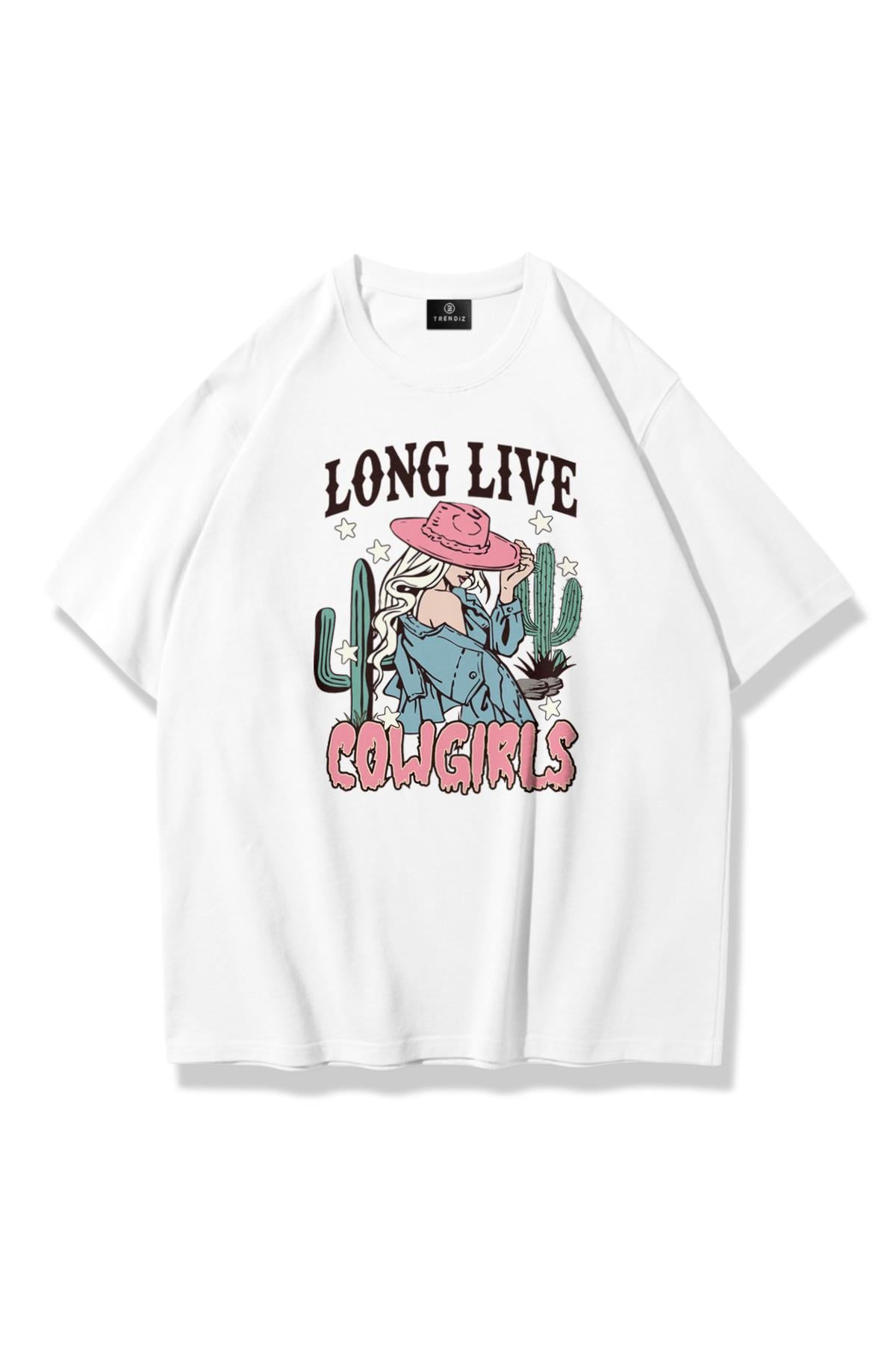 Unisex Long Live Cowgirls Tshirt Beyaz