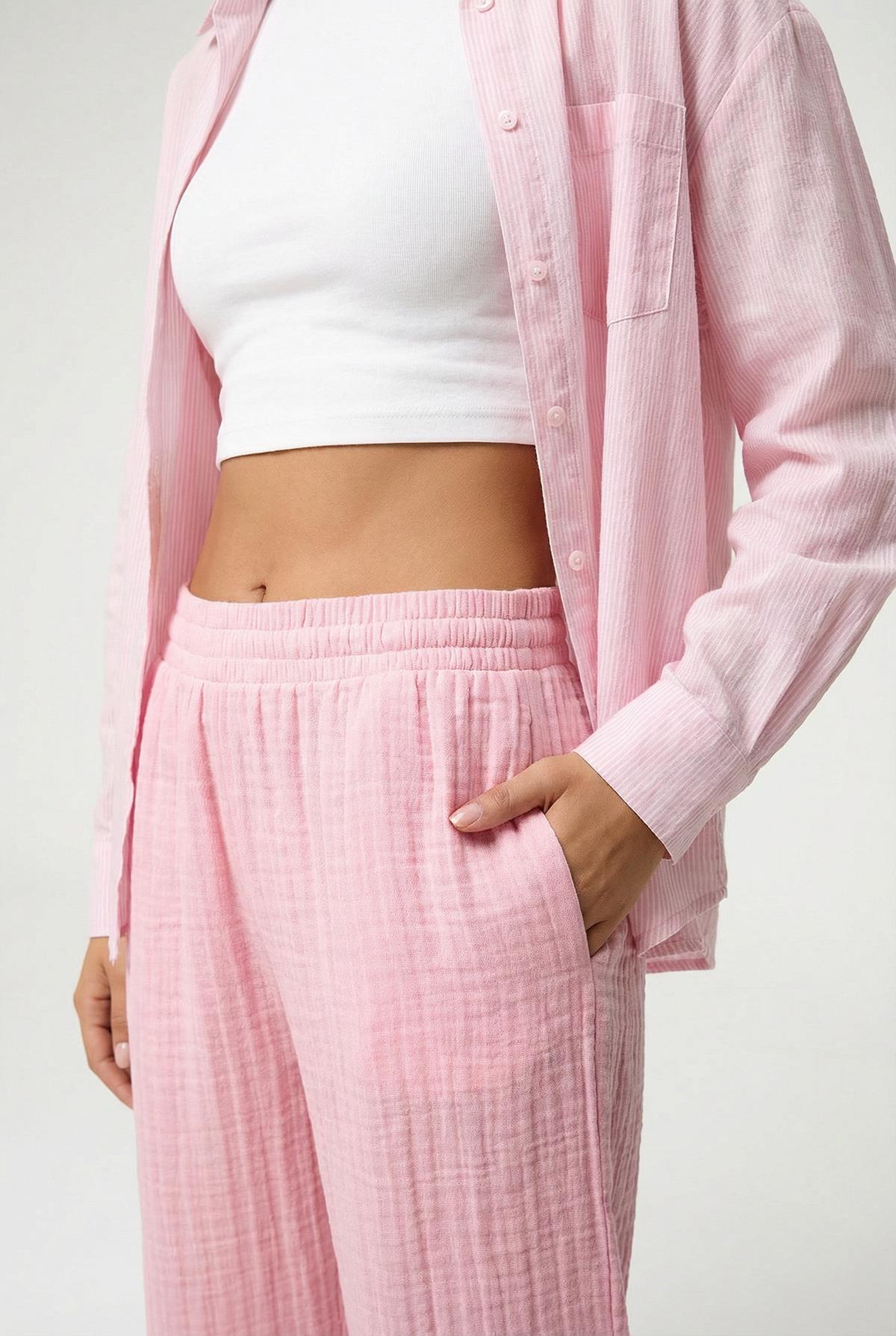 Kadın Bol Paça Müslim Pantolon Pembe