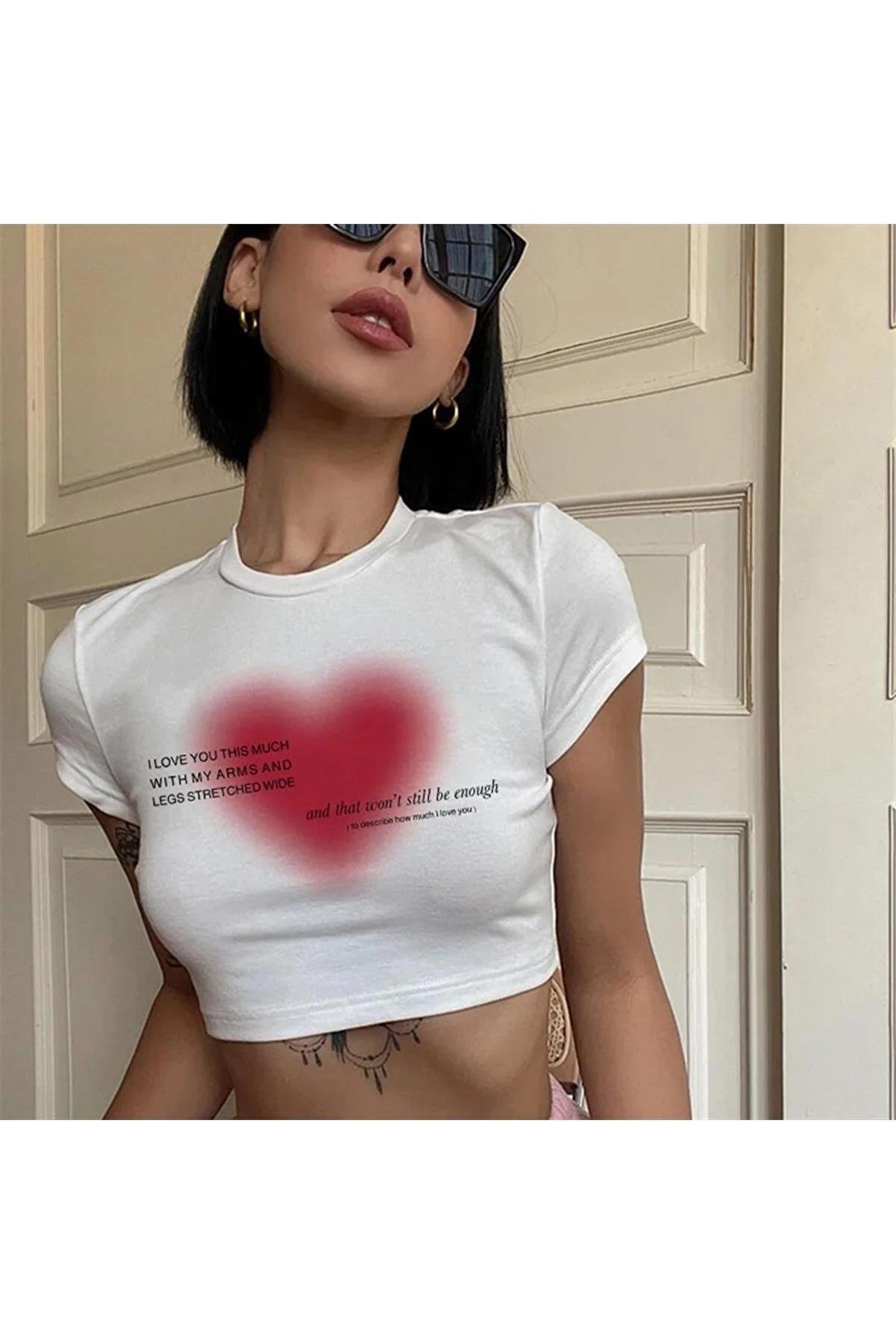 Kadın Aesthetic Heart Crop Beyaz