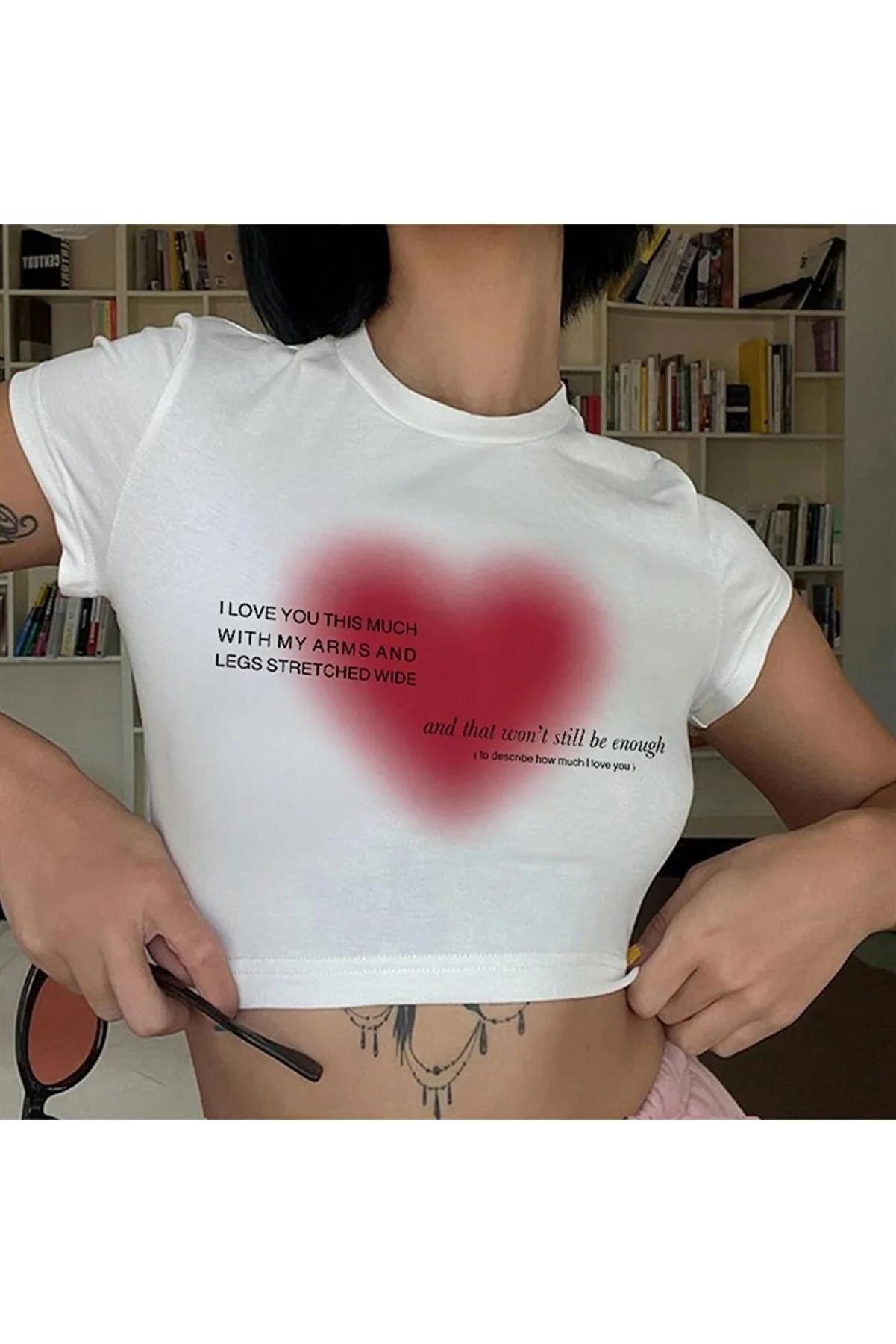 Kadın Aesthetic Heart Crop Beyaz