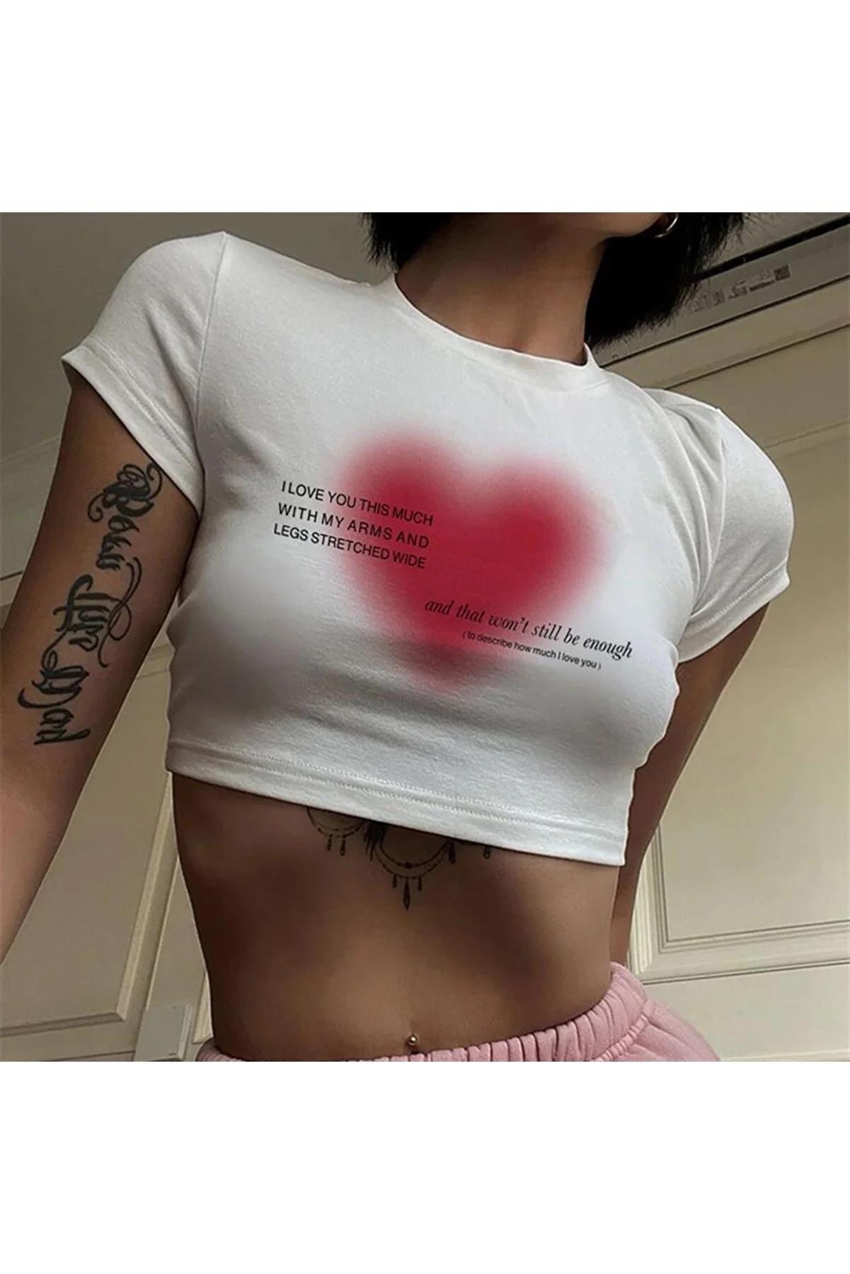 Kadın Aesthetic Heart Crop Beyaz