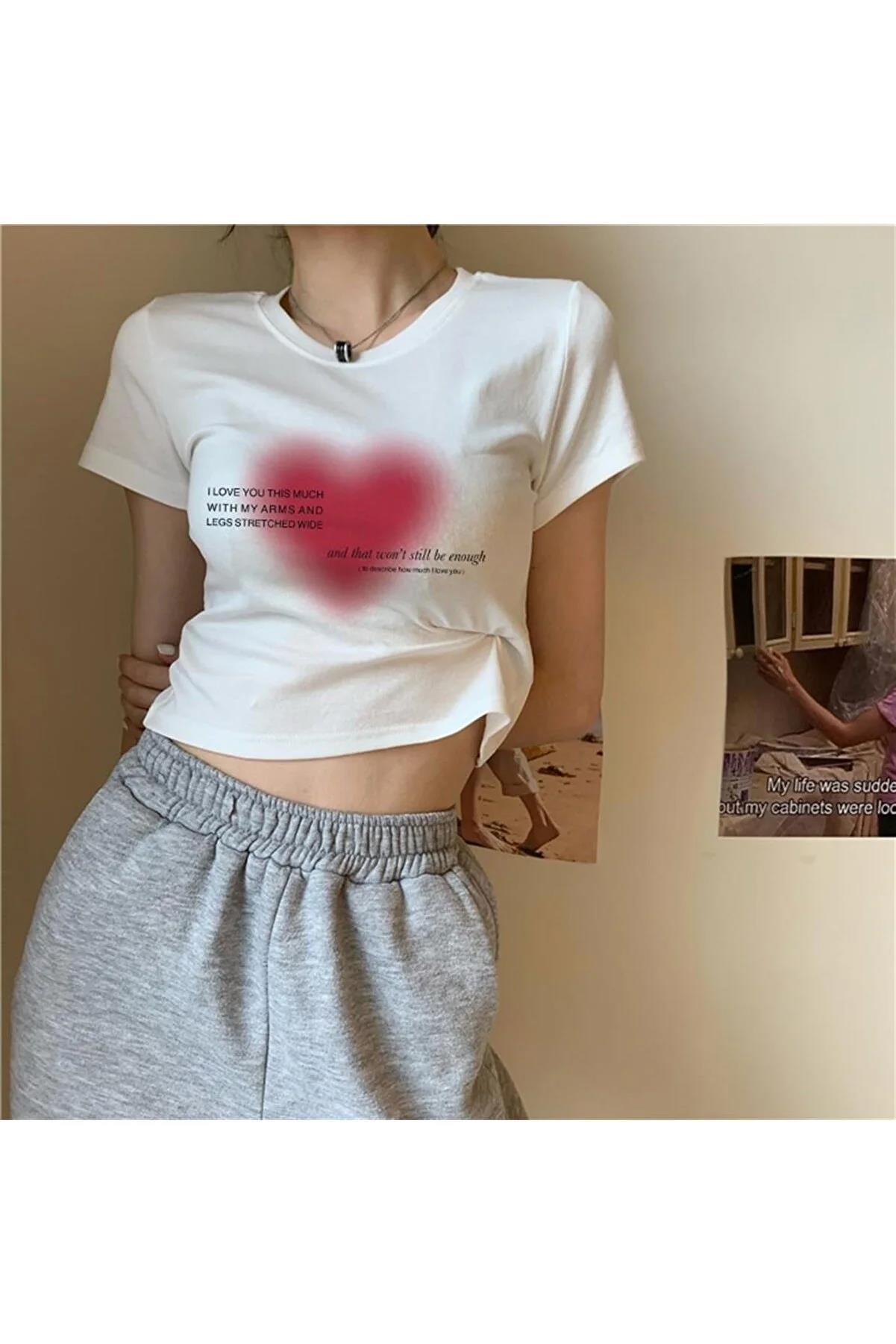 Kadın Aesthetic Heart Crop Beyaz