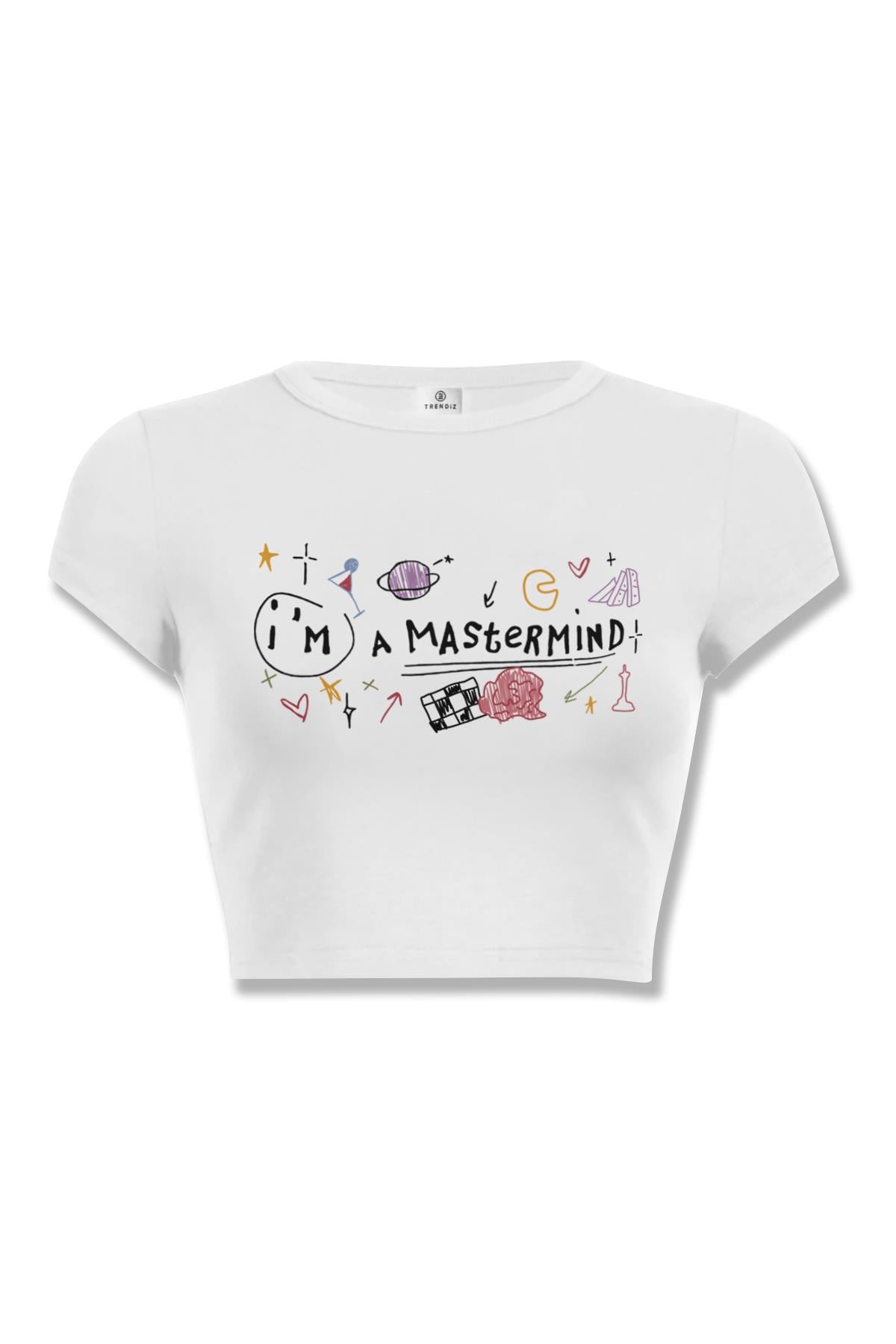 Kadın Im a Mastermind Crop Beyaz