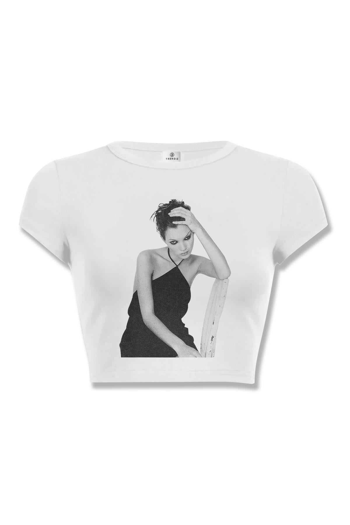 Kadın Kate Moss 90's Crop Beyaz