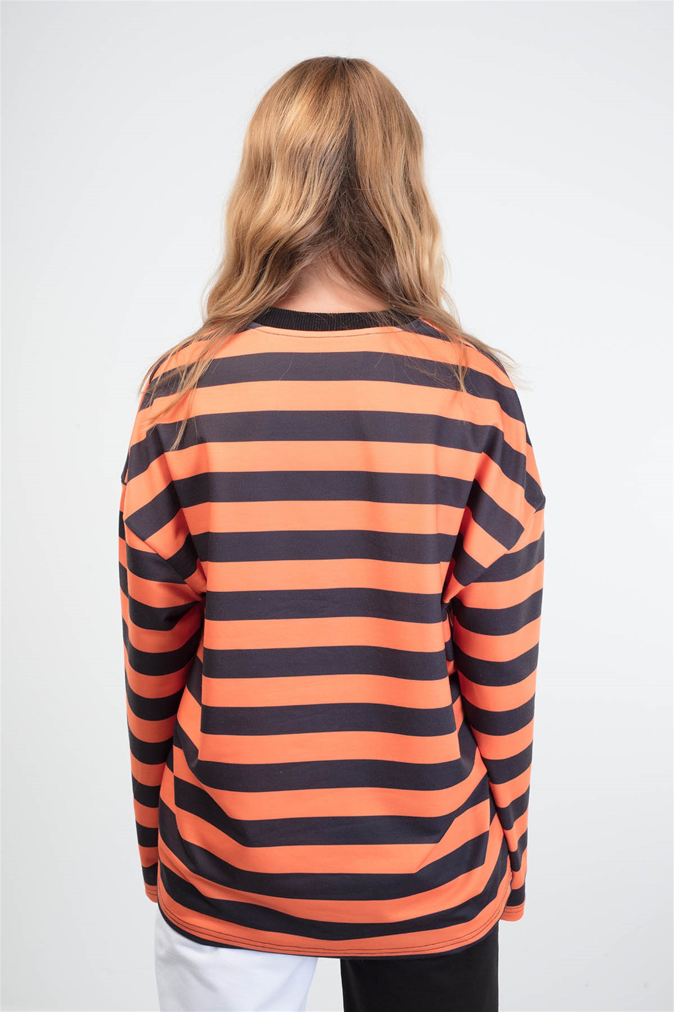 Trendiz Çizgili Yuvarlak Yaka Turuncu Sweatshirt Hoodie 141103