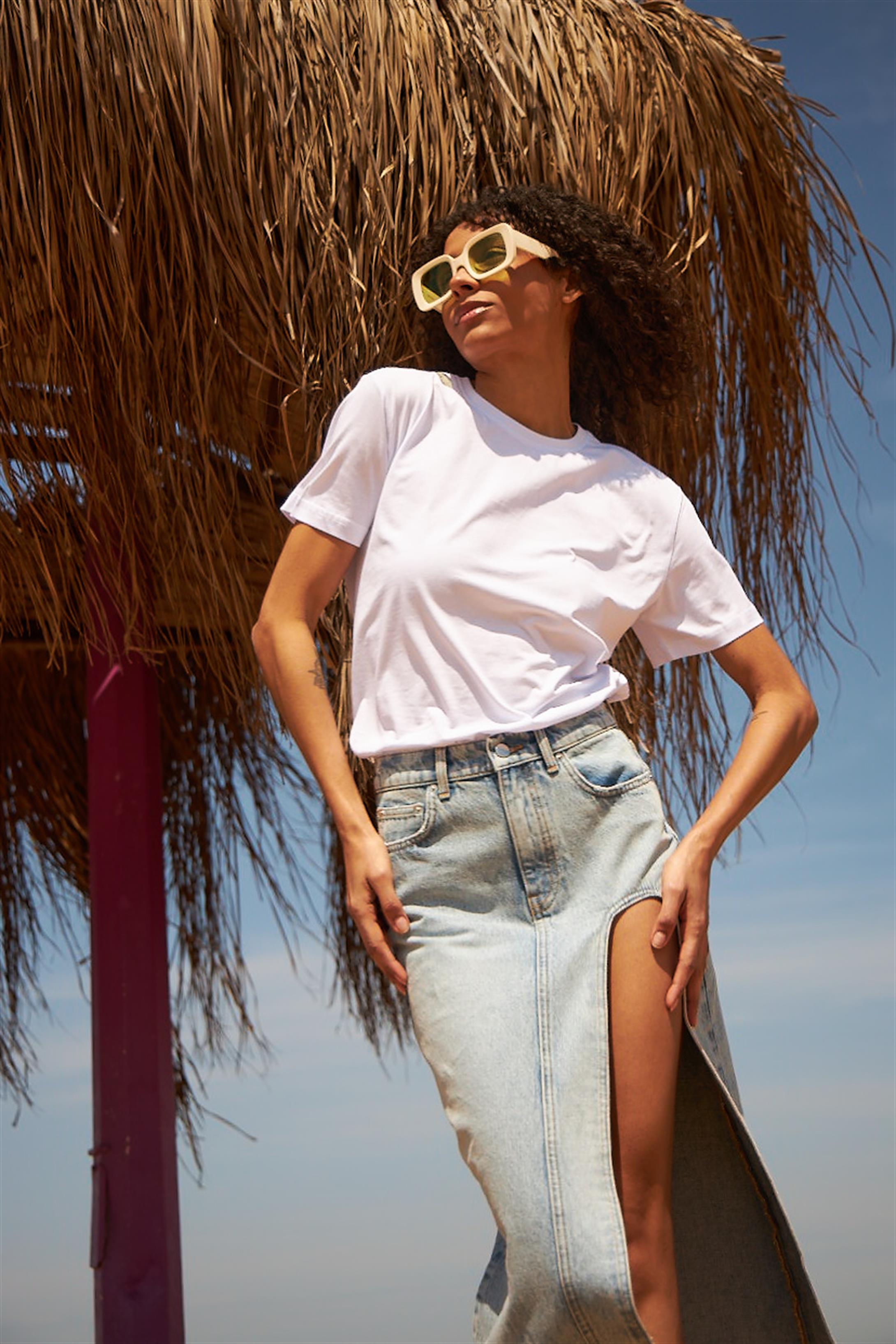 Trendiz Kadın Slim Tshirt Beyaz