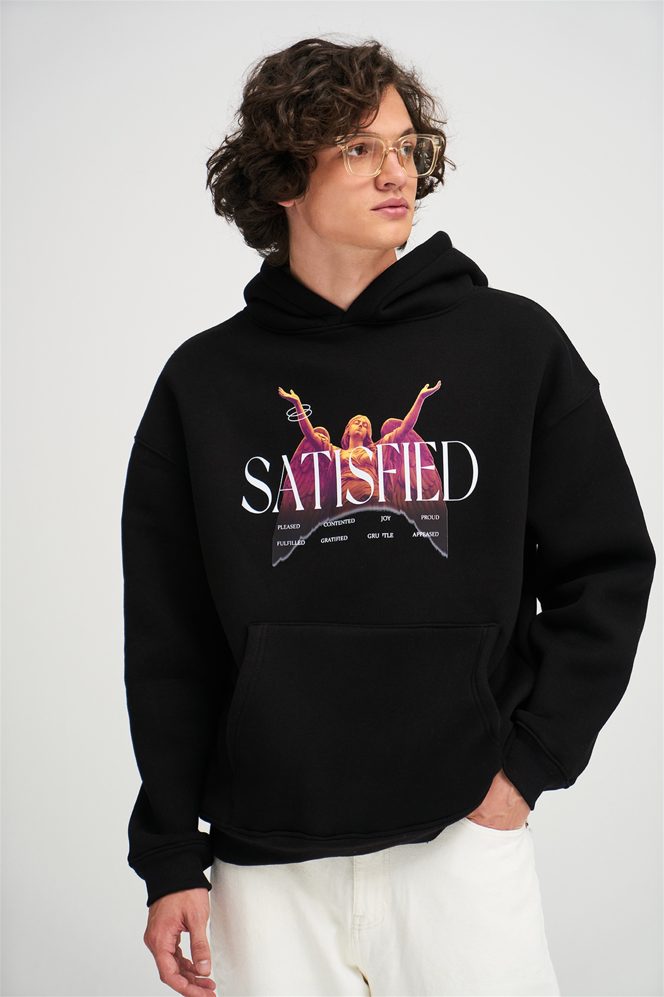 Trendiz Satisfied Unisex Sweatshirt Hoodie Siyah