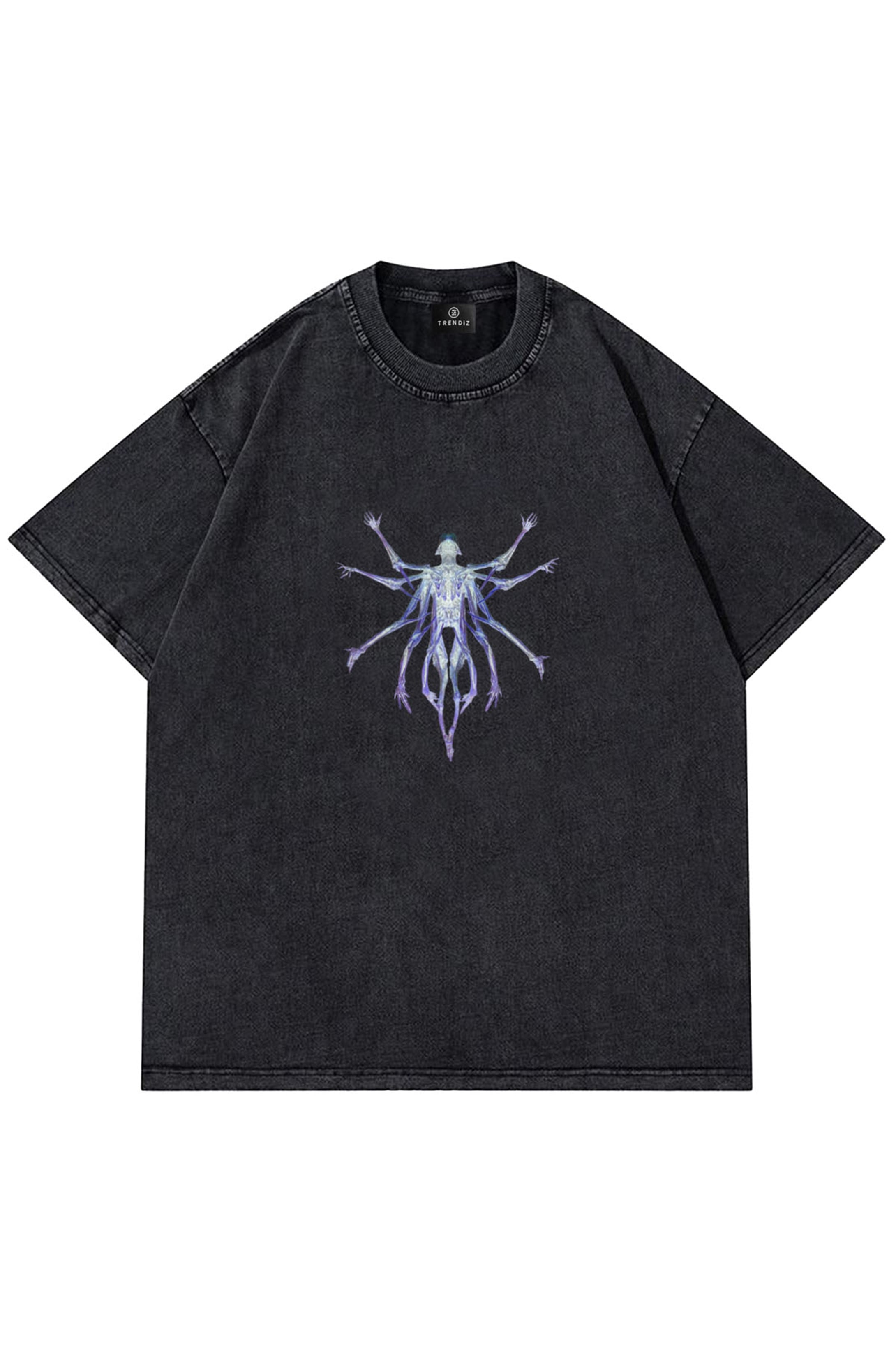 Trendiz Unisex Alien Yıkamalı Antrasit Antasit Tshirt