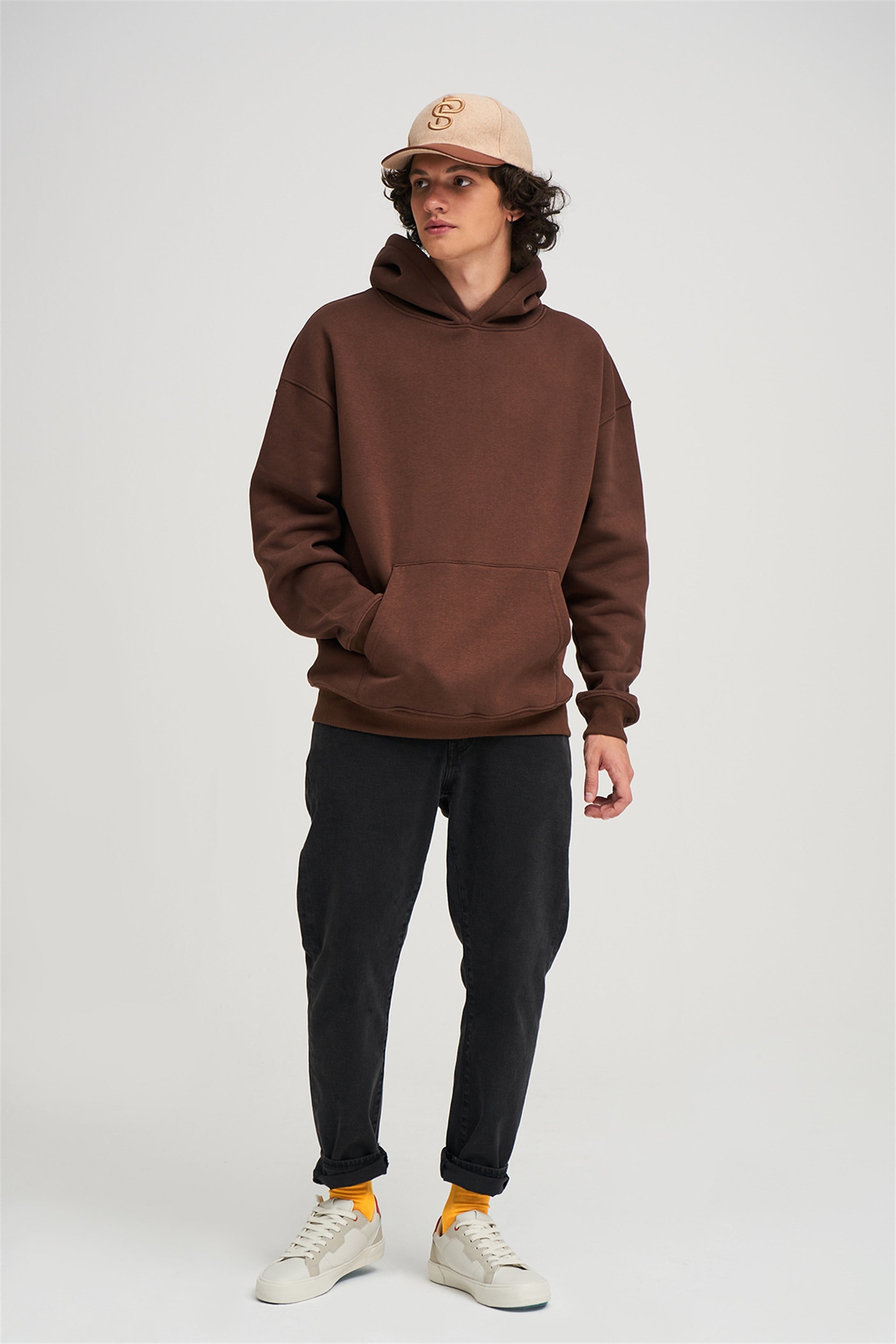 Trendiz Unisex  Basic Sweatshirt Hoodie Koyu Kahve