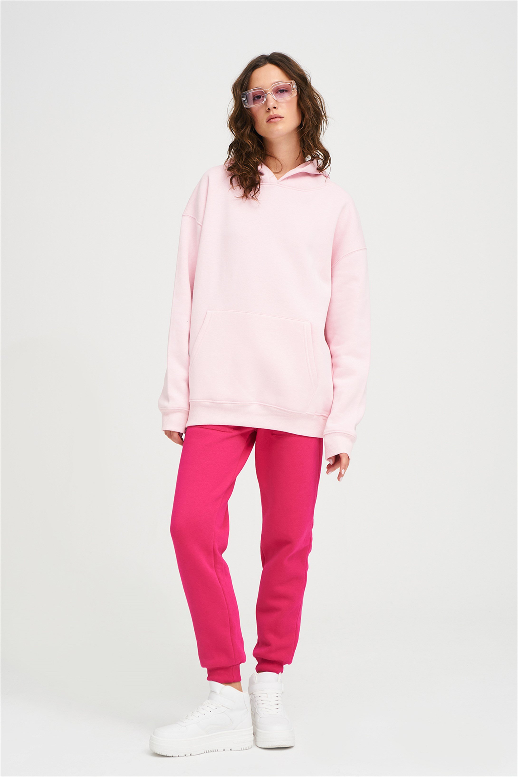 Trendiz Unisex  Basic Sweatshirt Hoodie Pembe
