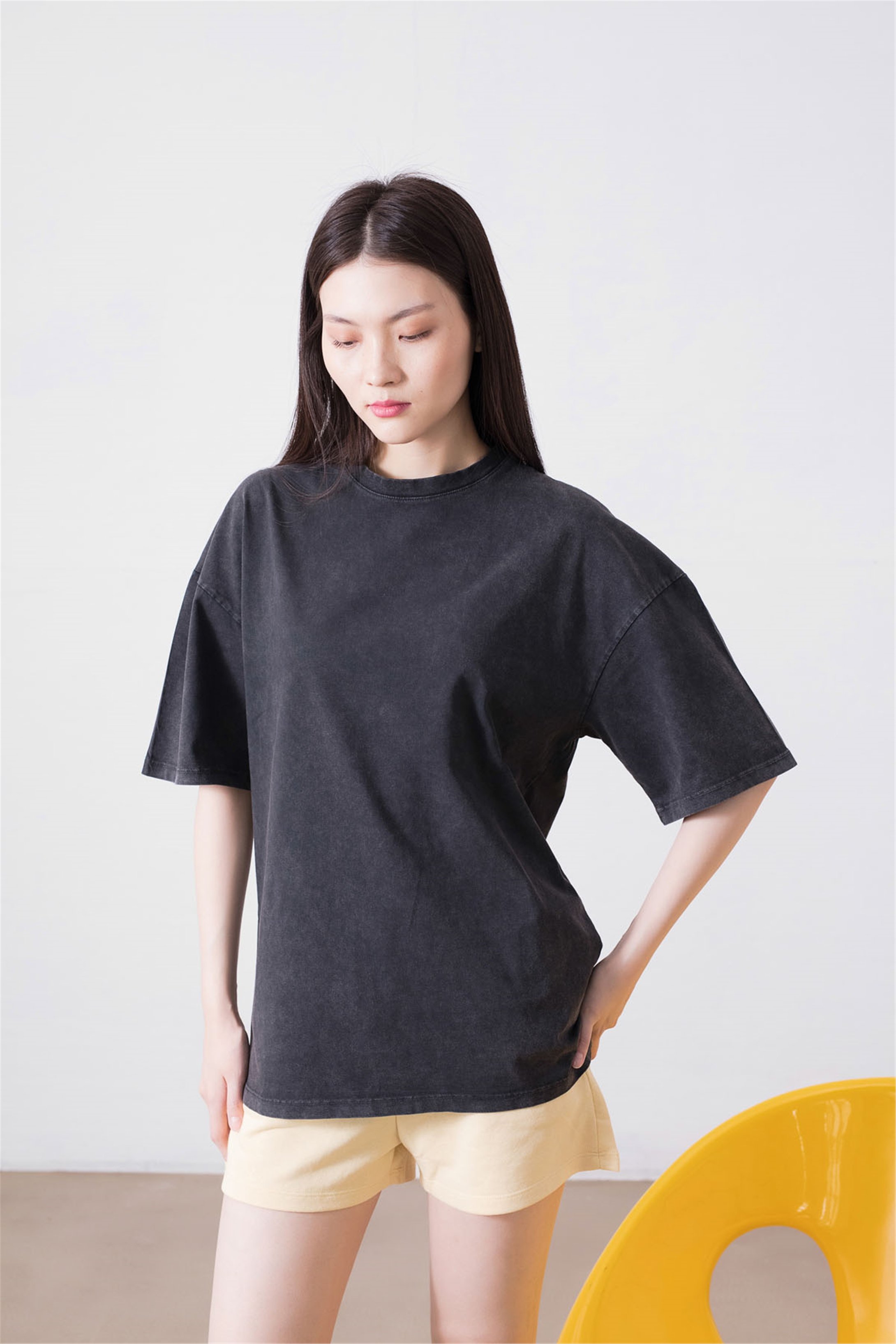 Trendiz Unisex Basic Yıkamalı Tshirt Antrasit