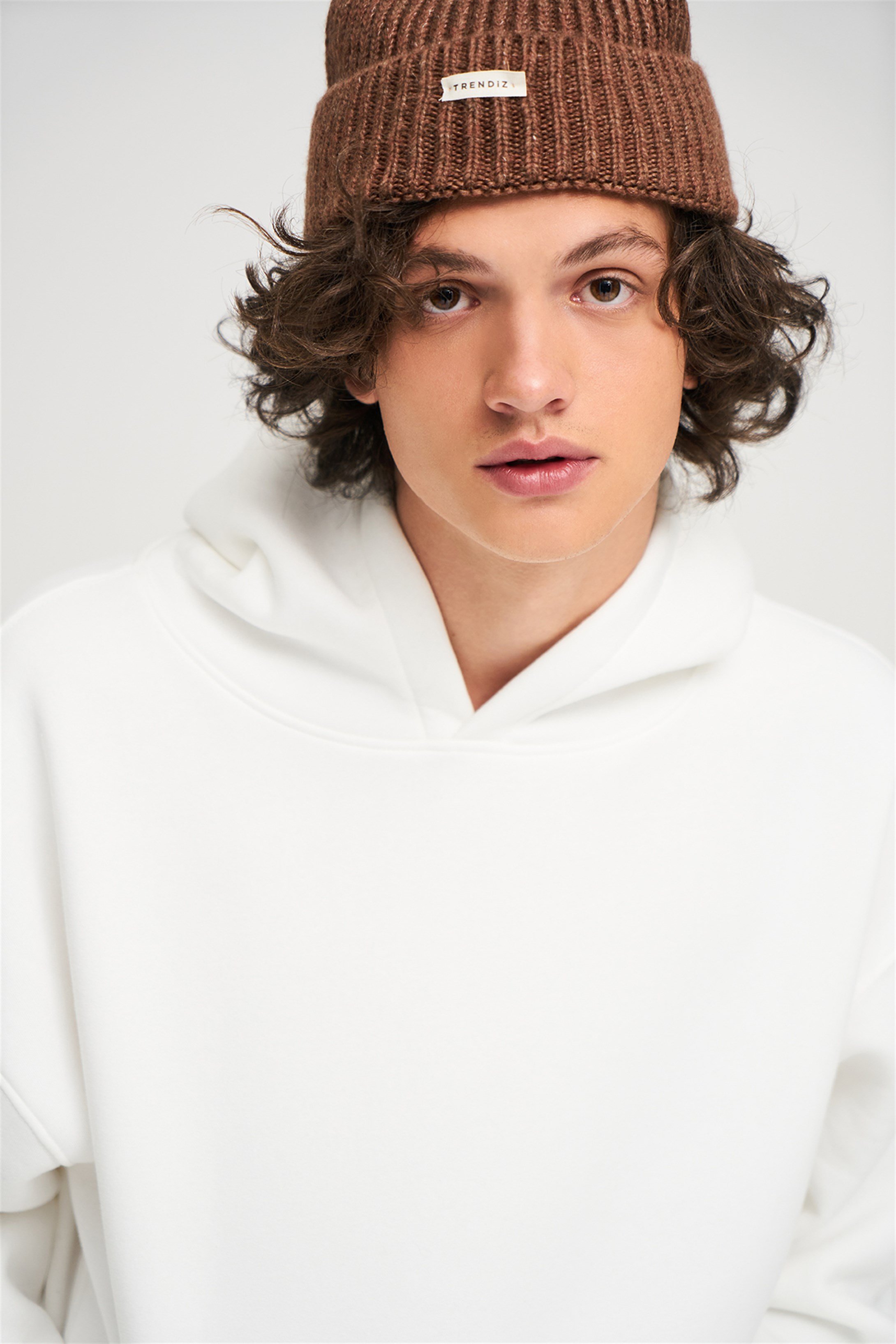 Trendiz Unisex Beyaz Basic Sweatshirt Hoodie